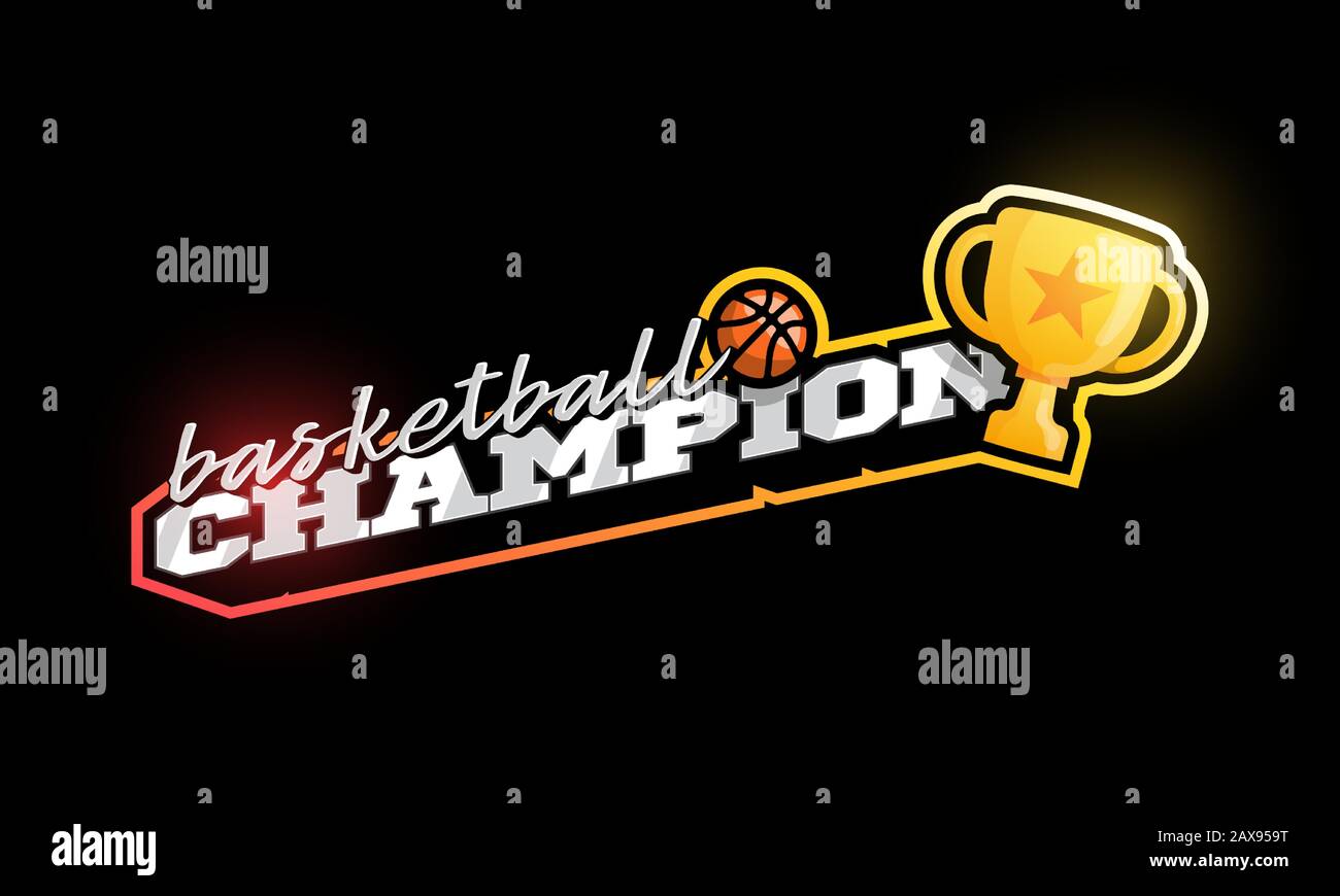 Logo Champion Basketball Vector. Moderna palla da basket professionale Typography sport in stile retrò vettore emblema e modello logo design. Stree Illustrazione Vettoriale