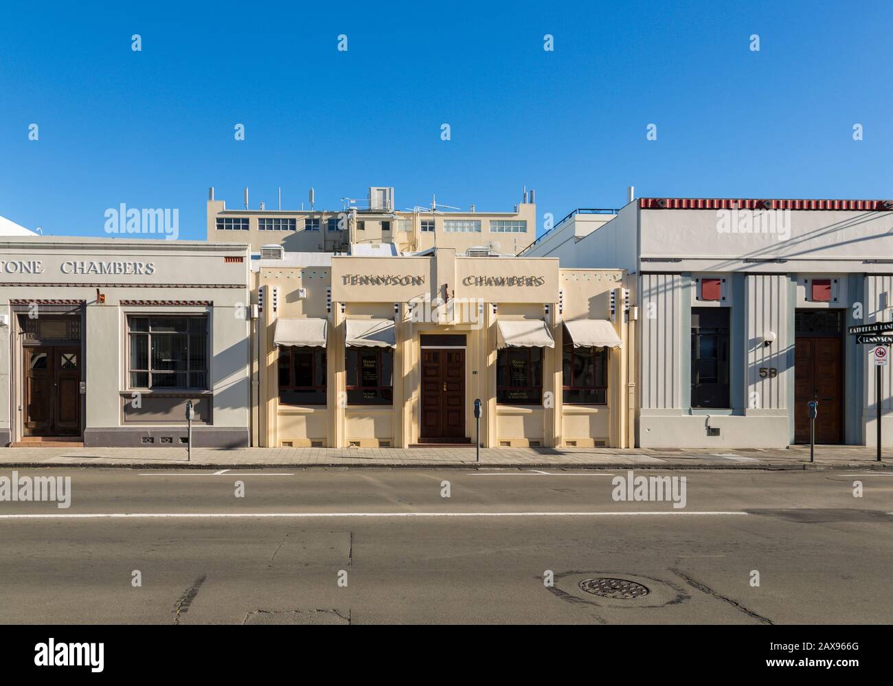 Edifici Art Deco Lungo Tennyson Street, Napier, Nuova Zelanda Foto Stock