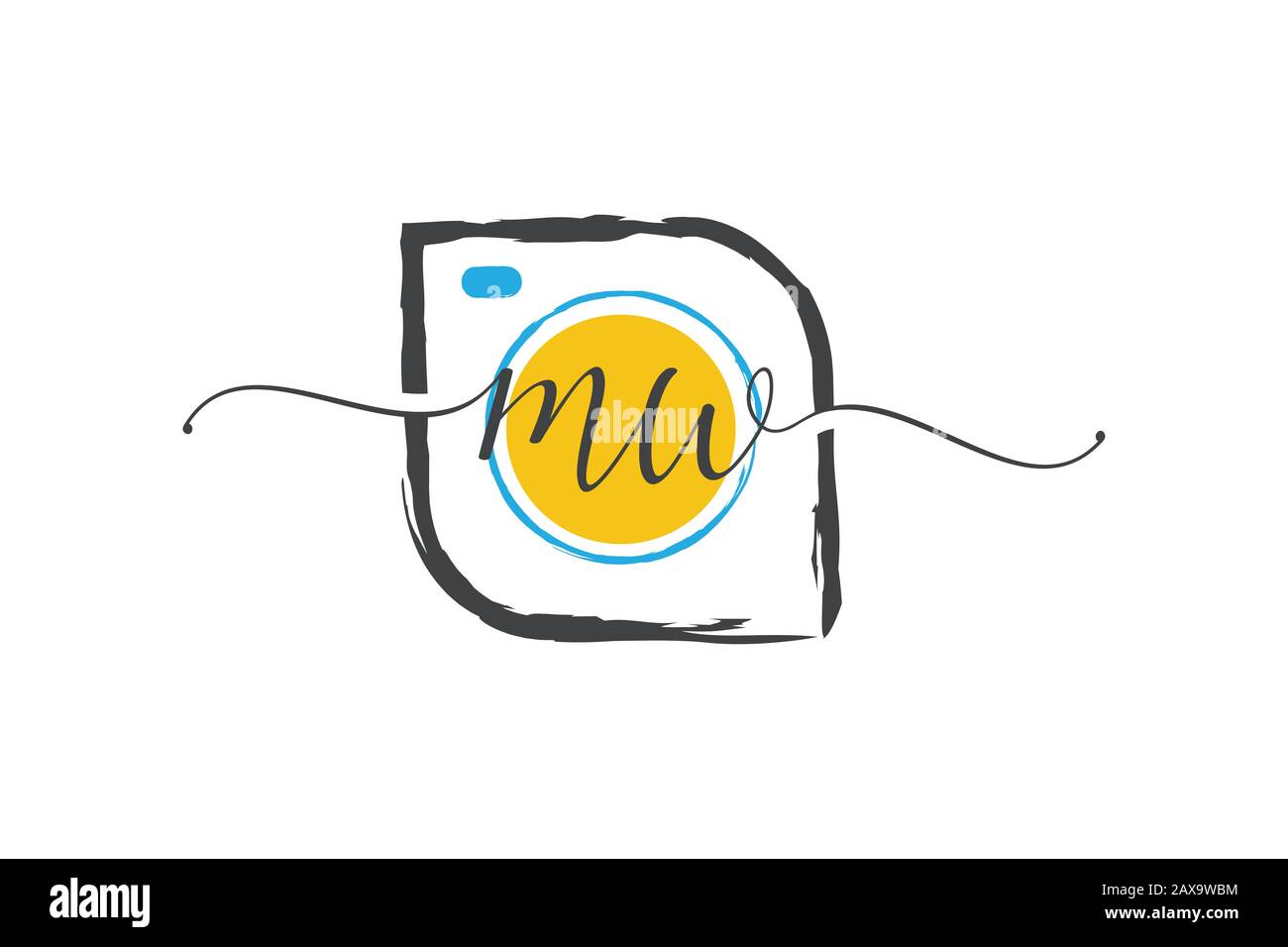 M W disegno Iniziale del logo di scrittura a mano con un pennello, concetto del logo di fotografia. Illustrazione Vettoriale
