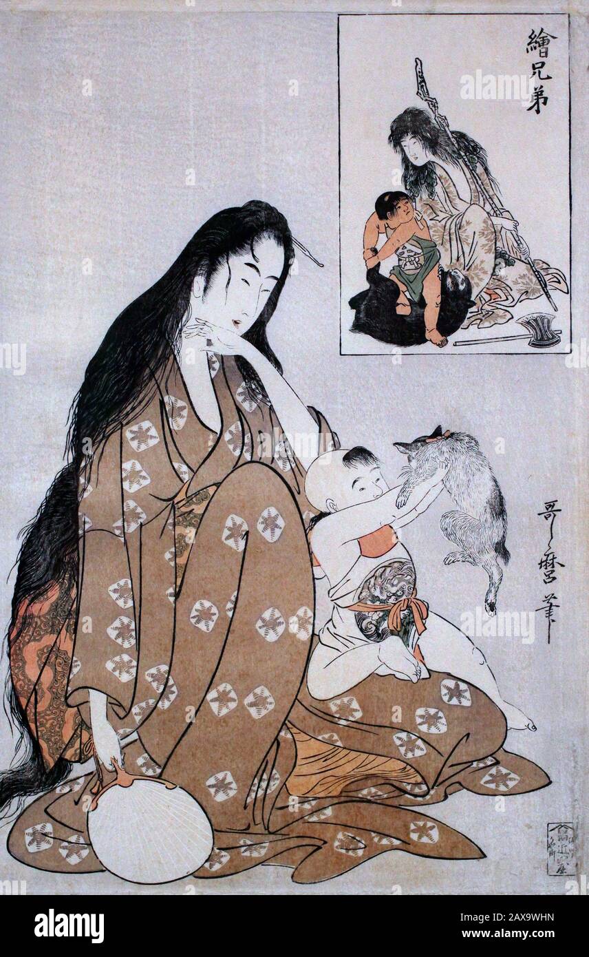Parodia su Yamauba e Kintaró (c.1795) di Kitagawa Utamaro 喜多川 歌麿 (1753-1806) Foto Stock