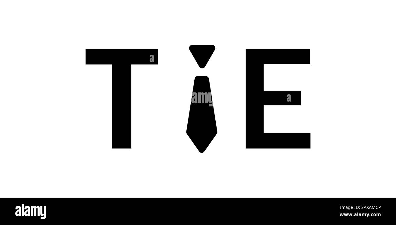 Icona del vettore di legatura. Scritta nera con segno di cravatta. Elemento di abbigliamento business su sfondo bianco. EPS 10 Foto Stock