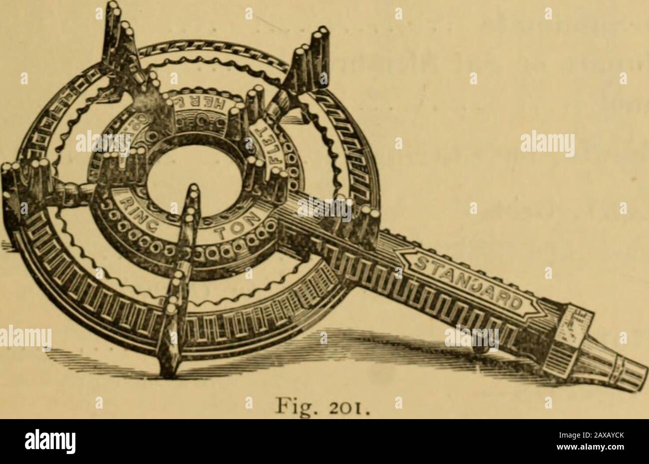 Catalogo di strumenti per chirurghi e applicazioni mediche apparecchiature elettroterapeutiche per la chirurgia e la sala malati, cassapanche mediche, ecc . Fig. 1. Bruciatori Bollenti Standard - Nuova Serie. Registrato. I numeri danno approssimativamente il consumo massimo di gas una pressione di giorno di gas uguale a ;;;. Ed anche il numero di quarti di acqua bollita in un'ora in un vaso di rame chiaro e a fondo largo. N.10 Standard. Diametro attraverso il supporto per le navi di 5" 1 roach. ?&gt; J5 ft n j, ,, 7in- : » 20 » &gt;, ,, „ Bin, 3 g 296 James Woolley, Sons & Co., Ltd., Manchester. Bruciatori A Gas - Continua. Pate Foto Stock