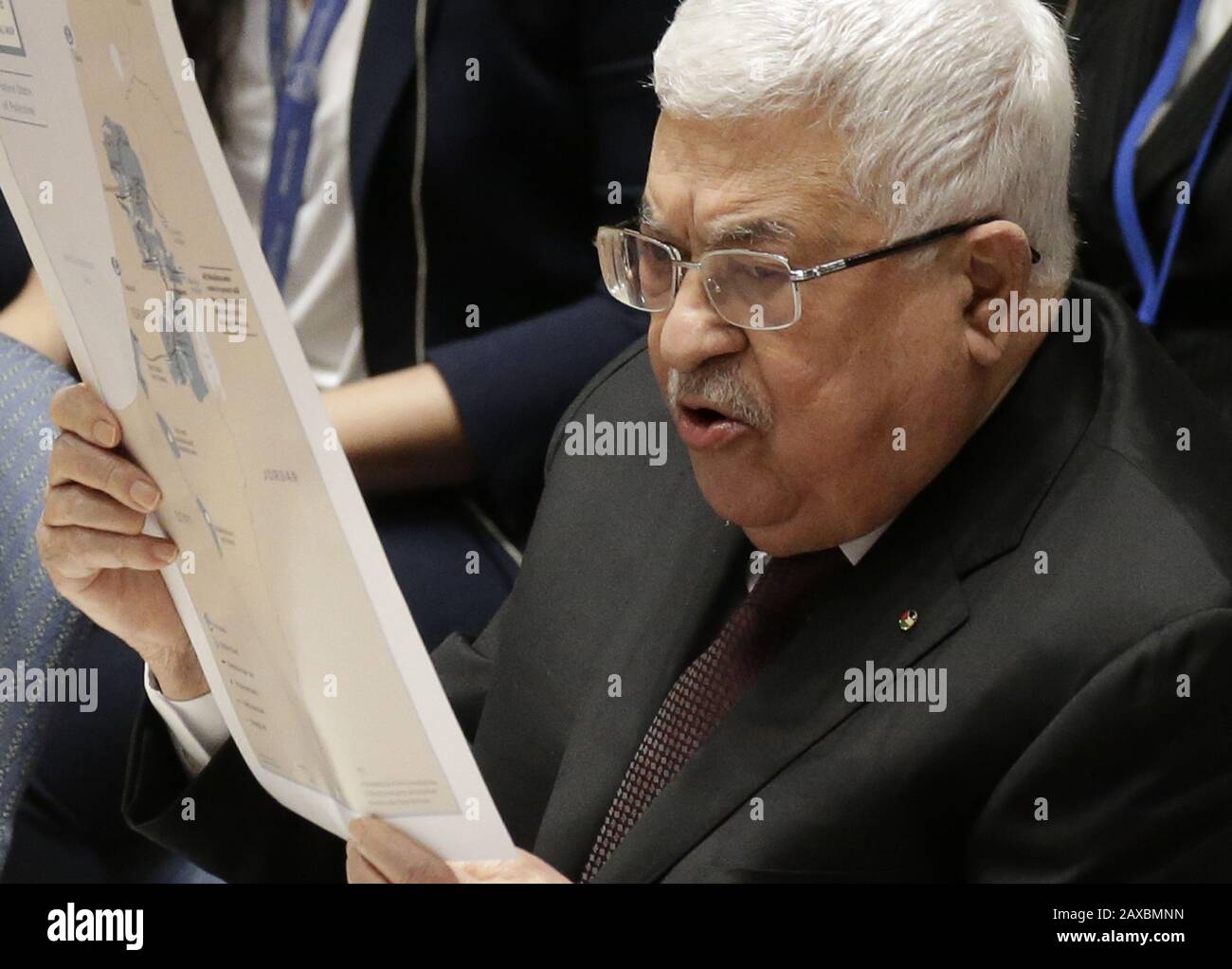 New York, Stati Uniti. 11th Feb, 2020. Il Presidente dello Stato di Palestina Mahmoud Abbas si rivolge al Consiglio di sicurezza delle Nazioni Unite sulla situazione in Medio Oriente presso la sede delle Nazioni Unite martedì 11 febbraio 2020 a New York. Foto di John Angelillo/UPI Credit: UPI/Alamy Live News Foto Stock