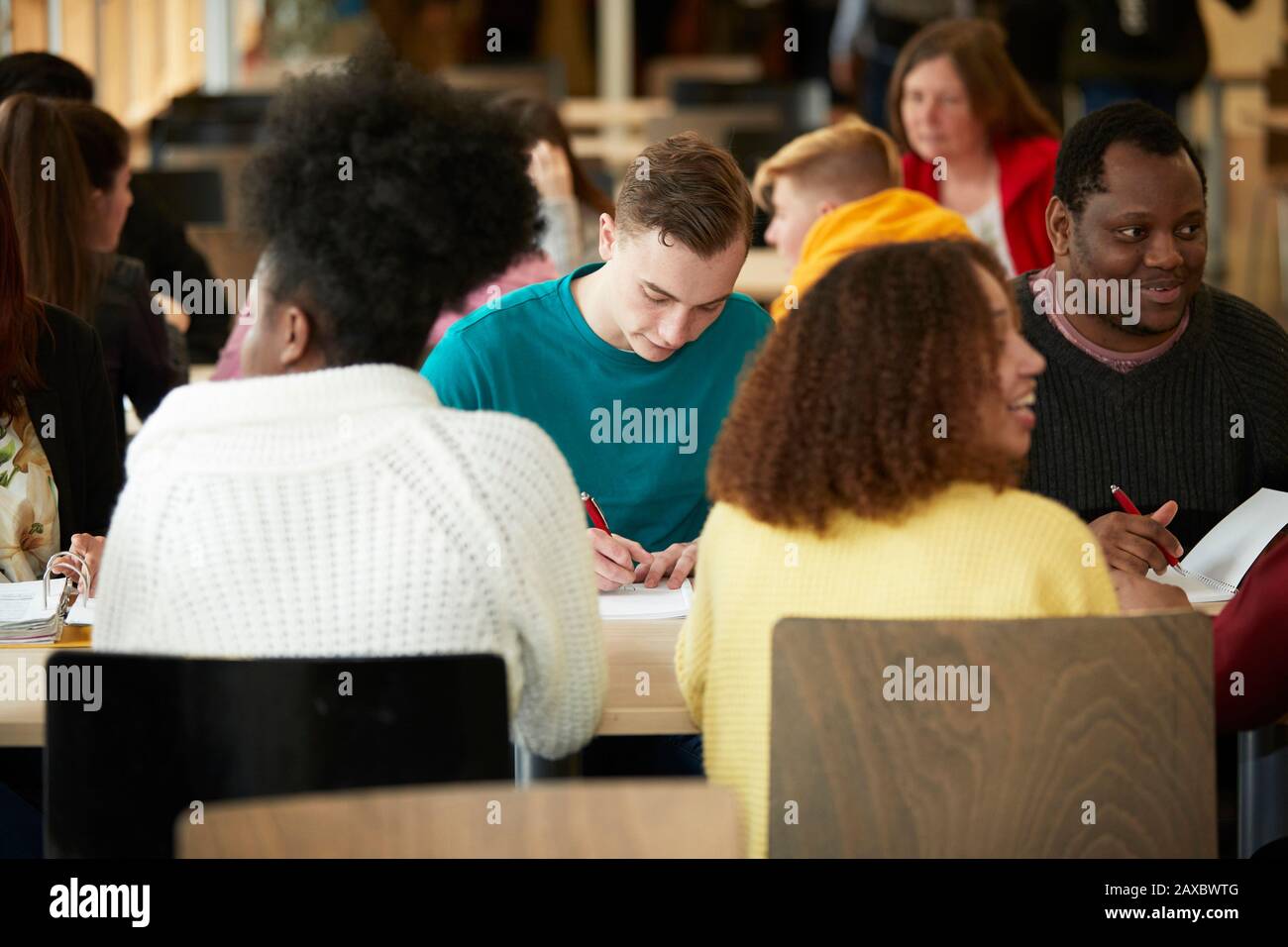 Gli studenti universitari che studiano in aula Foto Stock