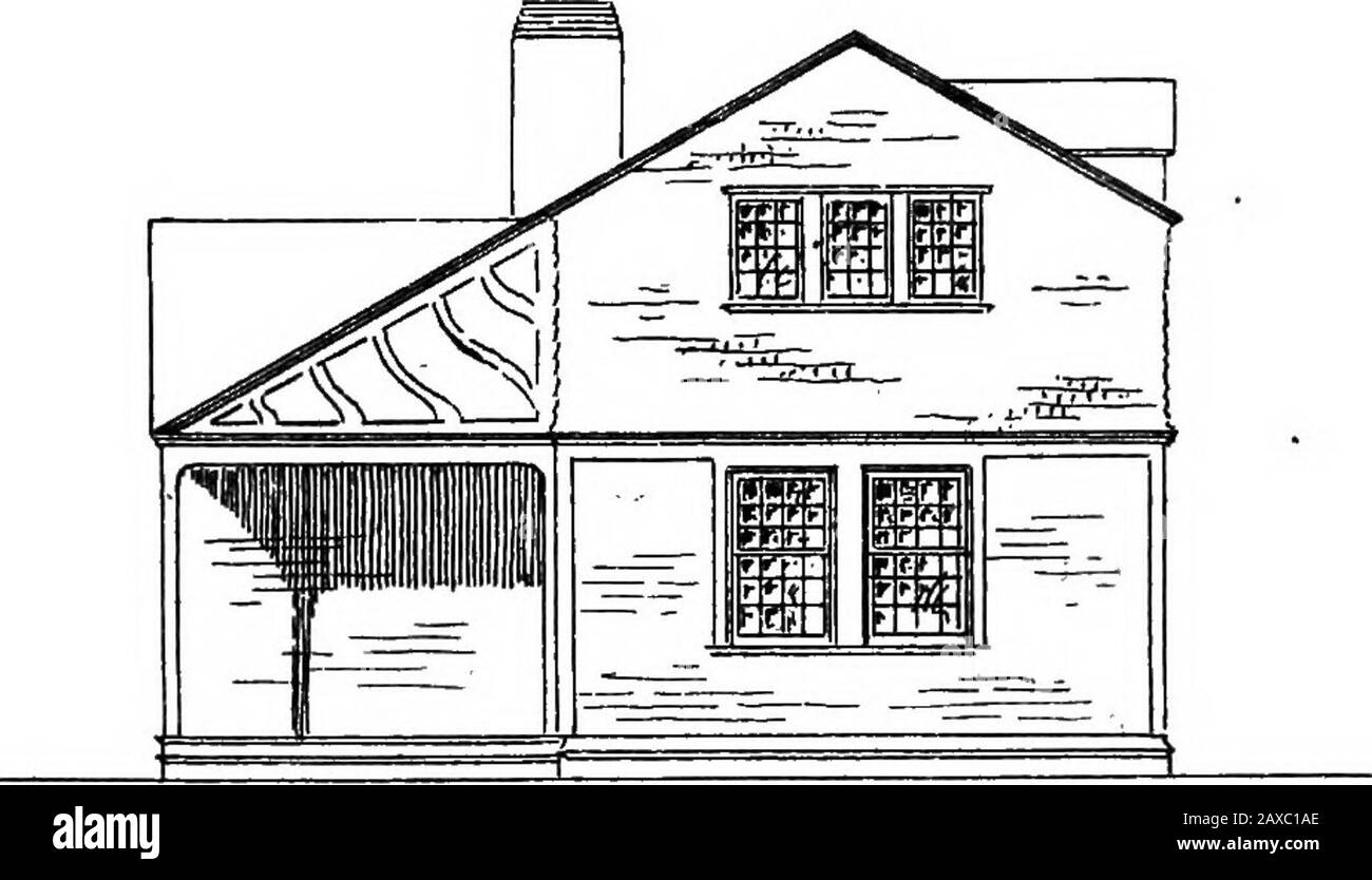 American cottages; consiste di fouty-quattro grandi lastre di quarto, contenenti disegni originali di cottage di medio e basso costo, mare e case di campagna Also, una casa di club, padiglione .. . ^^ffl]p^ ELEVAZIONE LATERALE  . AMERICAN COTTAGES. Piastra III.. Foto Stock