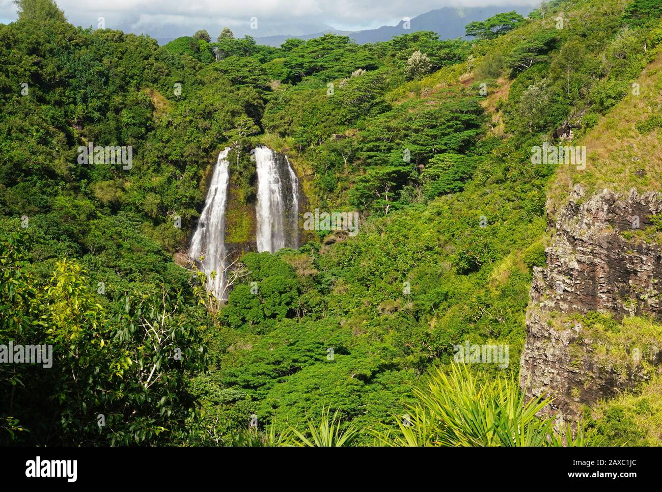 Cascate di Opaikee sull'isola di Kauai nelle isole hawaiane. Foto Stock