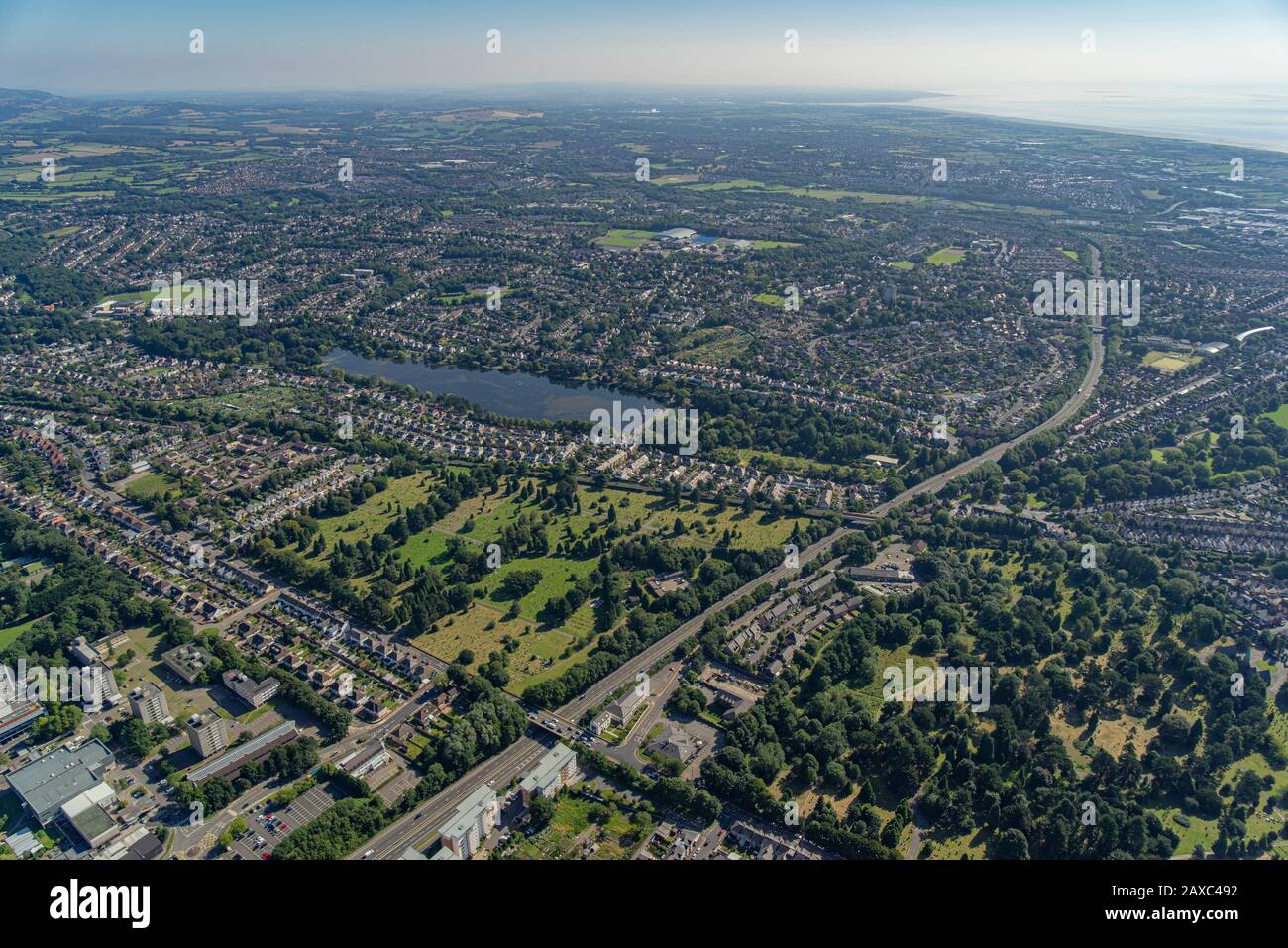 Vedute aeree del centro di Cardiff, la capitale del Galles Foto Stock