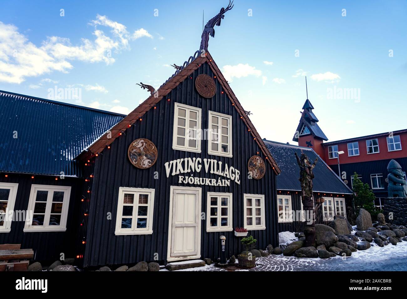 Museo del villaggio vichingo in Islanda hafnarfjordur con architettura interessante Foto Stock
