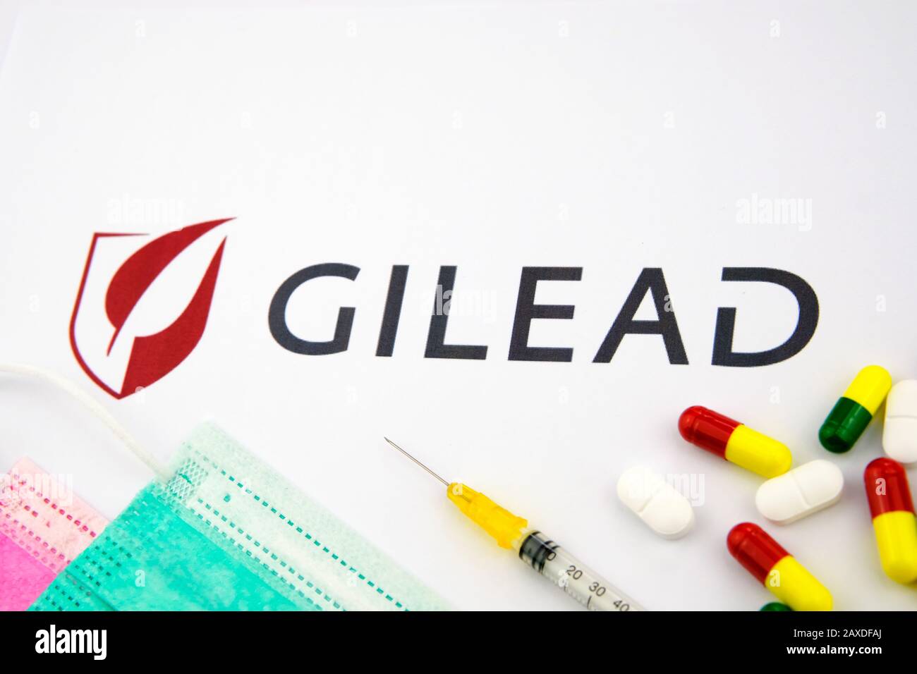 Gilead Sciences Inc. È un'azienda biofarmaceutica basata su ricerche e focalizzata sulla scoperta e lo sviluppo di medicinali innovativi. Concept foto. Foto Stock