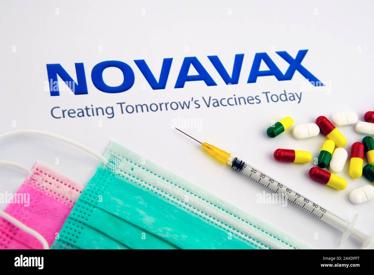 Novavax è una società di vaccini in fase clinica. Concept foto. Foto Stock