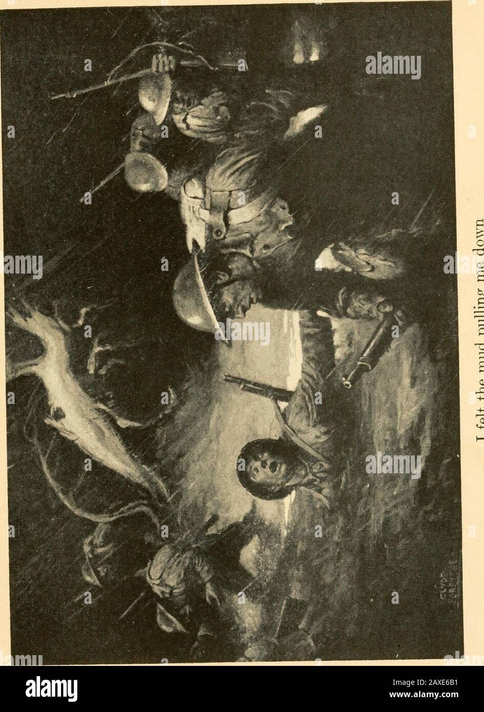 La mascotte di combattimento, la vera storia di un soldato ragazzo . Ting MASCOT schizzare in piscine d'acqua, mentre il fango sul fondo afferrò i nostri piedi. Ci siamo flounded lungo, non sapendo quale strada girare, e la palude è cresciuta peggio e peggio.Una Volta sono andato nel fango alle mie ginocchia andthought ero perso, perché ha preso l'ultima punta ofstrength che è stato lasciato me per uscire. Ci fu un grido di aiuto. ^ ^ i m sprofondare! Io m affondare! La voce gridò.* i mud mi succhiavano! E poi: *^non possiamo aiutarlo. Stavano affondando noi stessi. Sentivo anche il fango che mi tirava giù. Notanother passo potrei fare. Tutto il tempo che wasgstrugli Foto Stock