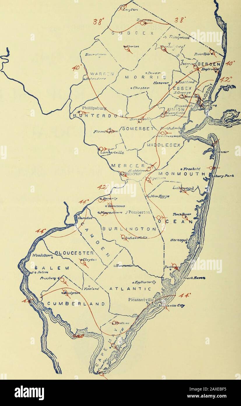 Dati Climatologici, New Jersey . ATLANTIC CITY, N. J.:WEATHER BUREAU OFFICE. Dicembre i 8th, 1905. MONTHLY SIGNIFICA ISOTERMA E DIREZIONE PREVALENTE DEL VENTO, NOVEMBRE 1905. OVEMKKK, 1V0:&gt; rLIMARK E CliOl^M NUOVO .IKltSEV SKCTION. ;i V. S. DKARTMKNT Ol AGRICOLTURA, IMATH E CKO S1s del suolo, è stato quasi completato. La grande mancanza di ofitation ha un po 'compromesso la posizione di grano, ryerass. In alcuni luoghi non è sufficientemente ben radicato toland gli inverni gelano e scongelano. Il grano sowI ottobre, in alcuni luoghi nella sezione meridionale, ha;rminated a causa della siccità lunga. Molle un Foto Stock