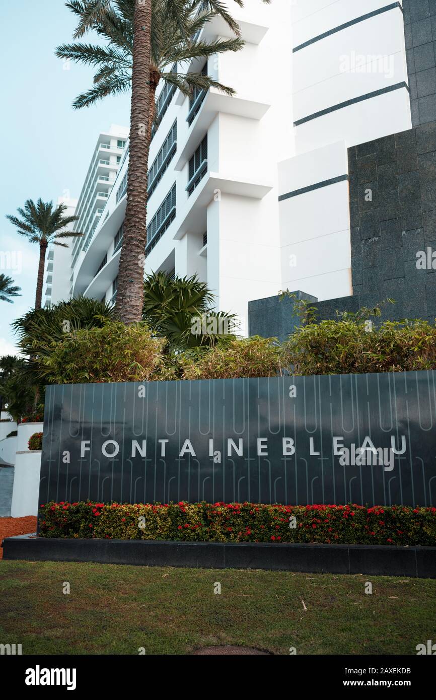 Hotel Fontainebleau a Miami Beach, Florida logo del cartello resort Foto Stock