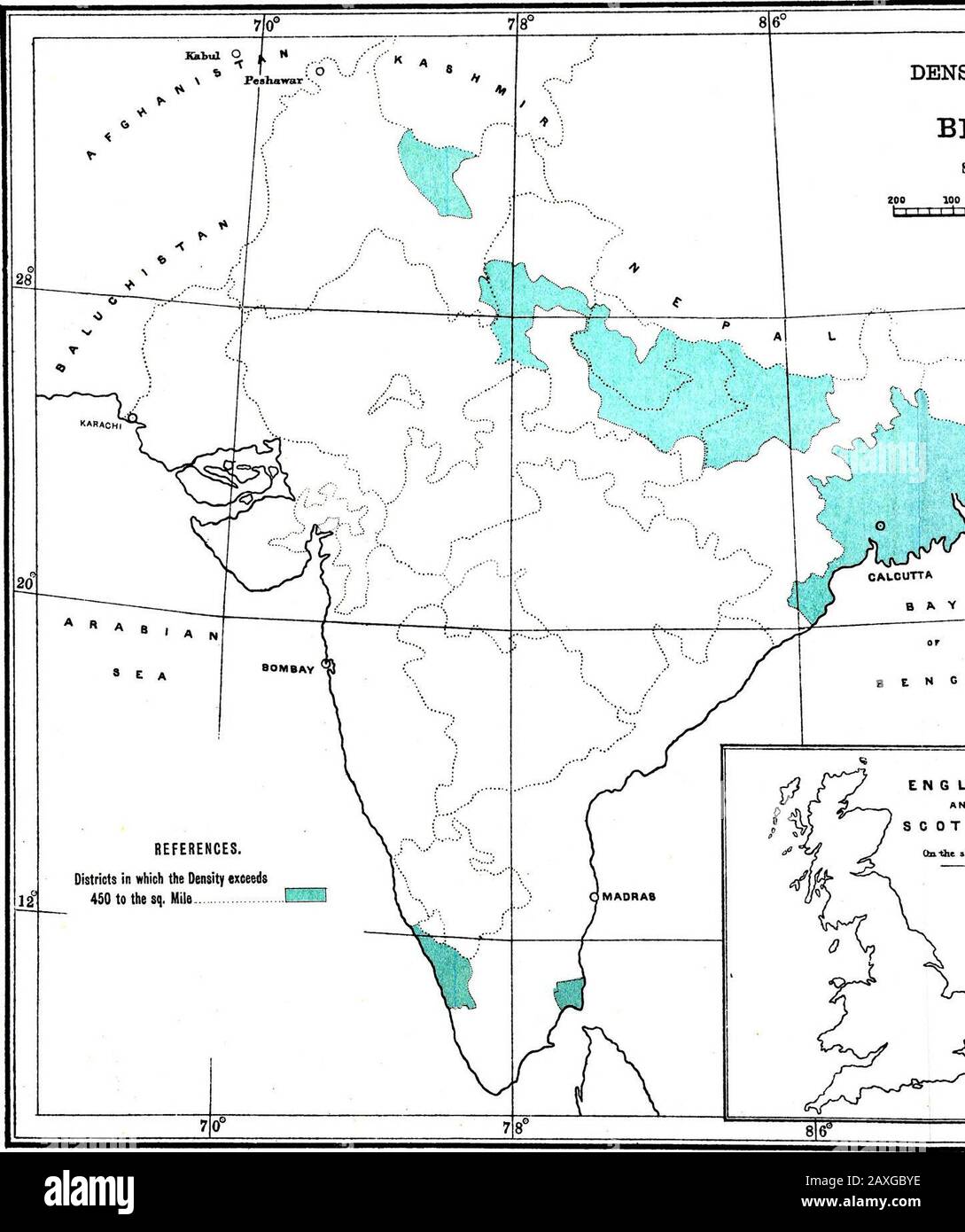 Prima relazione della Royal Commission on Opium : Con Verbali di prove e appendici . Foto., 3,1. 0, CaJcata APPENDICE XIX (Presentedby Sir Edward Buck, C.S.I., Segretario al governo indiano nel Dipartimento delle Entrate e Agnculturi. N. Serie Eej (,-?. K, I A.-I.^. 04. .-, ,;,30, overnment dell'India nel reparto delle entrate e dell'agricoltura). 8 6 94 DENSITÀ DI POPOLAZIONE IN ^ . British INDIA Scale 1 lTicli = 19a Miglio* zoo 100 0 i i i Foto Stock