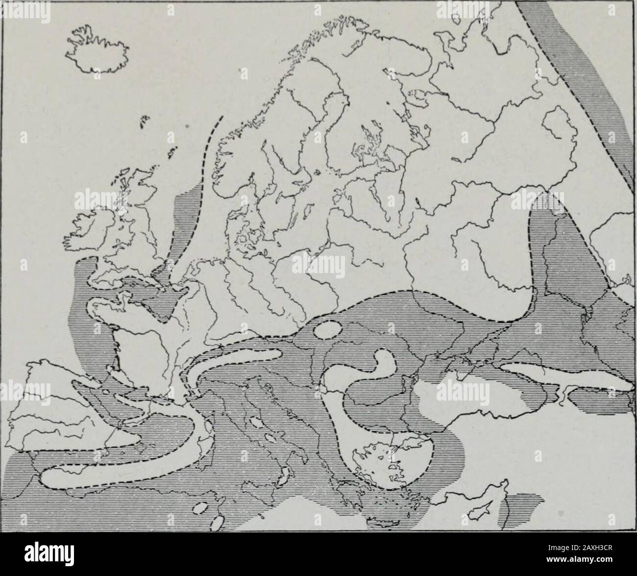 Geologia . in; che quelli di una fase successiva erano più generalmente marini; whilequelli di ancora fasi successive erano in gran parte non-marine. I cambiamenti geostrategici nell'Europa meridionale e orientale alla fine del Cretaceousperiod sembrano essere stati meno rilevanti. L'intervallo di emergenza piuttosto generale nell'Europa nordoccidentale, dopo la chiusura del Cretaceo, deve essere stato un qualcosa di lungo, per i successivi depositi marini (metà-Eocene) della regione di thisregion portare una fauna notevolmente diversa da quella dei Cretaceousbeds qui sotto. Durante questo intervallo, i tipi mesozoici di vita (exceptthe forme più basse) g Foto Stock