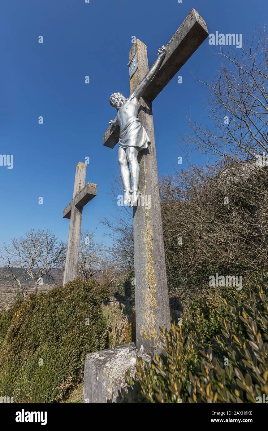 Calvario di Gesù crocifisso sulla croce di Beram, Istria, Croazia Foto Stock