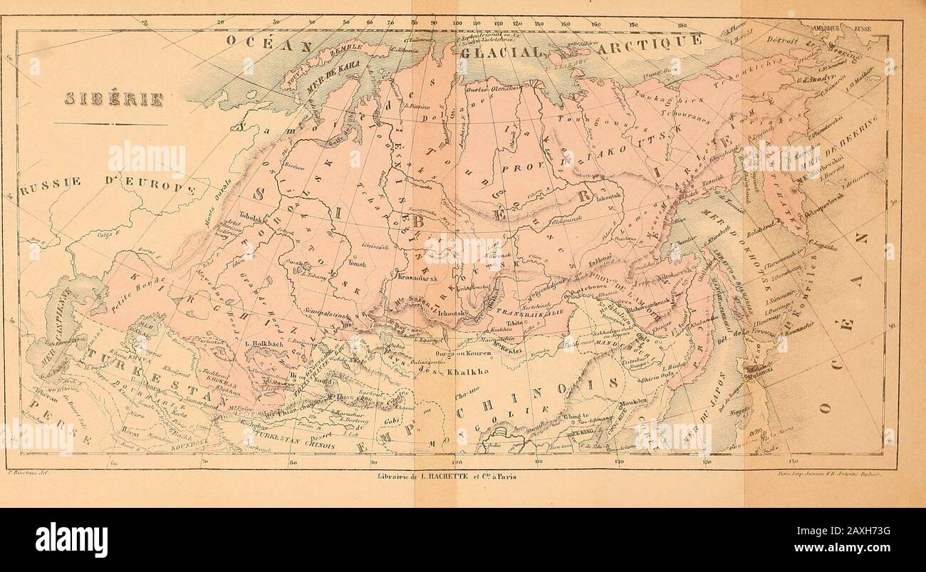 La Sibérie d'après les voyageurs les Plus récents . TABELLA. Pagine- Introduzione vu Cap. I. le bassin de Lobi. à de lOural à Tobolsk et   Bérésov. Relazione dune exilée 1 - II. LIrtyche et le haut de Lobi 81 III. LAltaï 105 IV. Bassin de Flénisei 137 - V. Bassin de lIéniséi (suite 179 - VI. Région du lac Baikal 211 - VII Le bassin de la Léna et ses allegati. 247-VIII. Bassin du fleuve Amour 295, IX. Les Marches, ou frontières mériardales delà Sibérie 319 - X. Les Russes en Sibérie - Déportation et dé- portés 393 FIN DE LA TABLE. Imprimerie générale de Ch. Lahare, rue de Fleurus, 9, Foto Stock