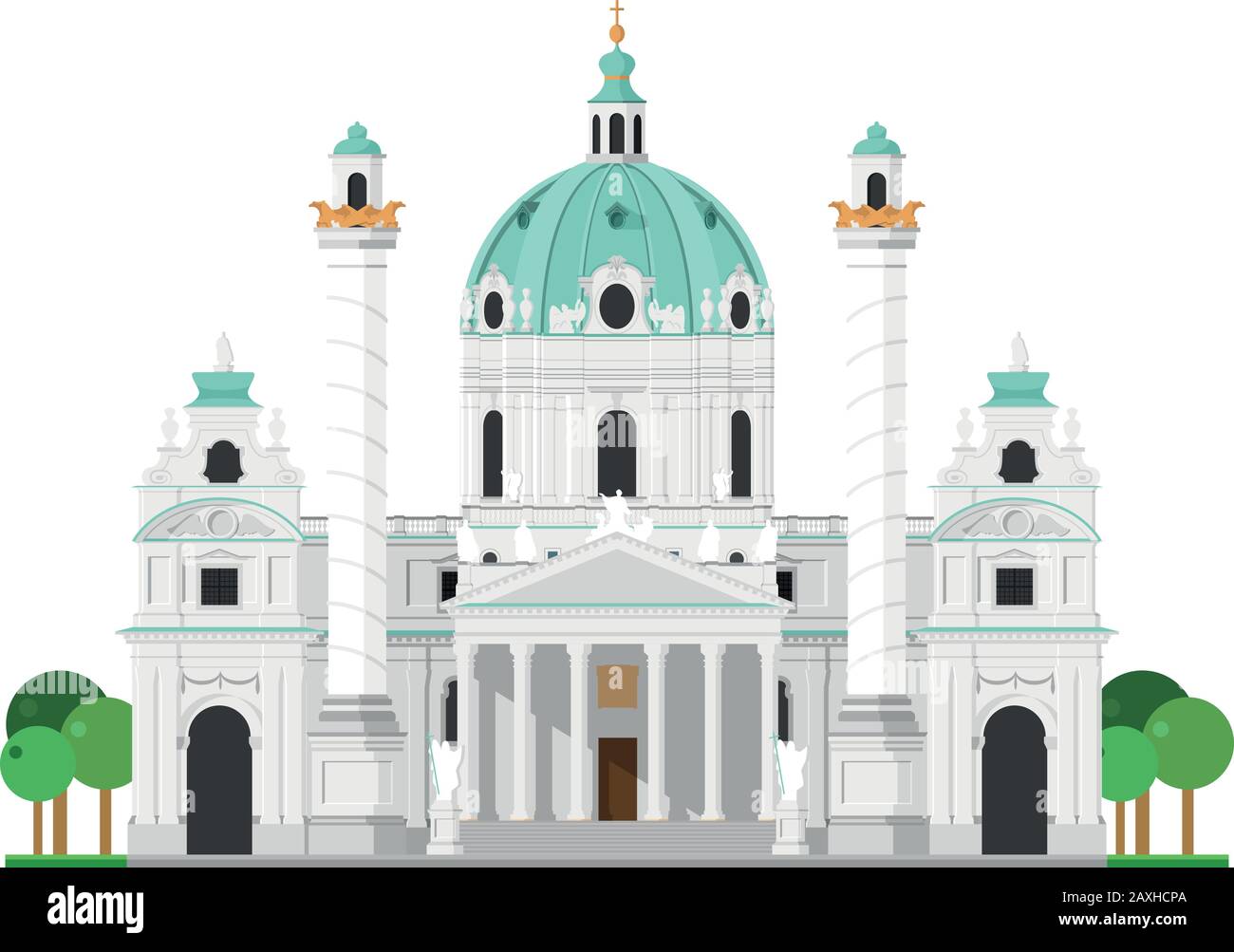 Chiesa Di San Carlo (Vienna, Austria). Isolato su sfondo bianco illustrazione vettoriale. Illustrazione Vettoriale