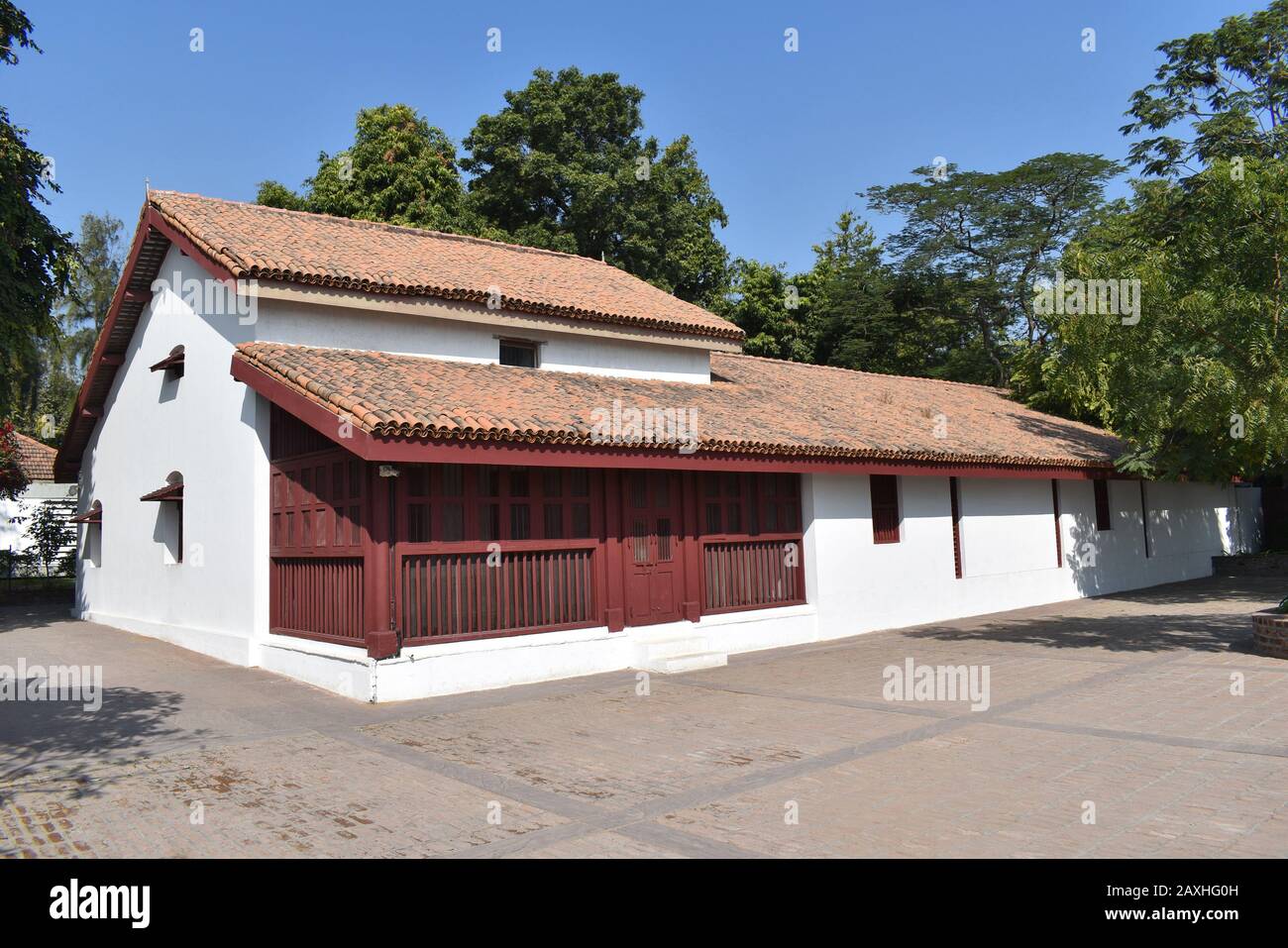 La casa di Mahatma Gandhi all’Ashram di Sabarmati o all’Ashram di Gandhi, Ahmedabad, Gujarat, India Foto Stock