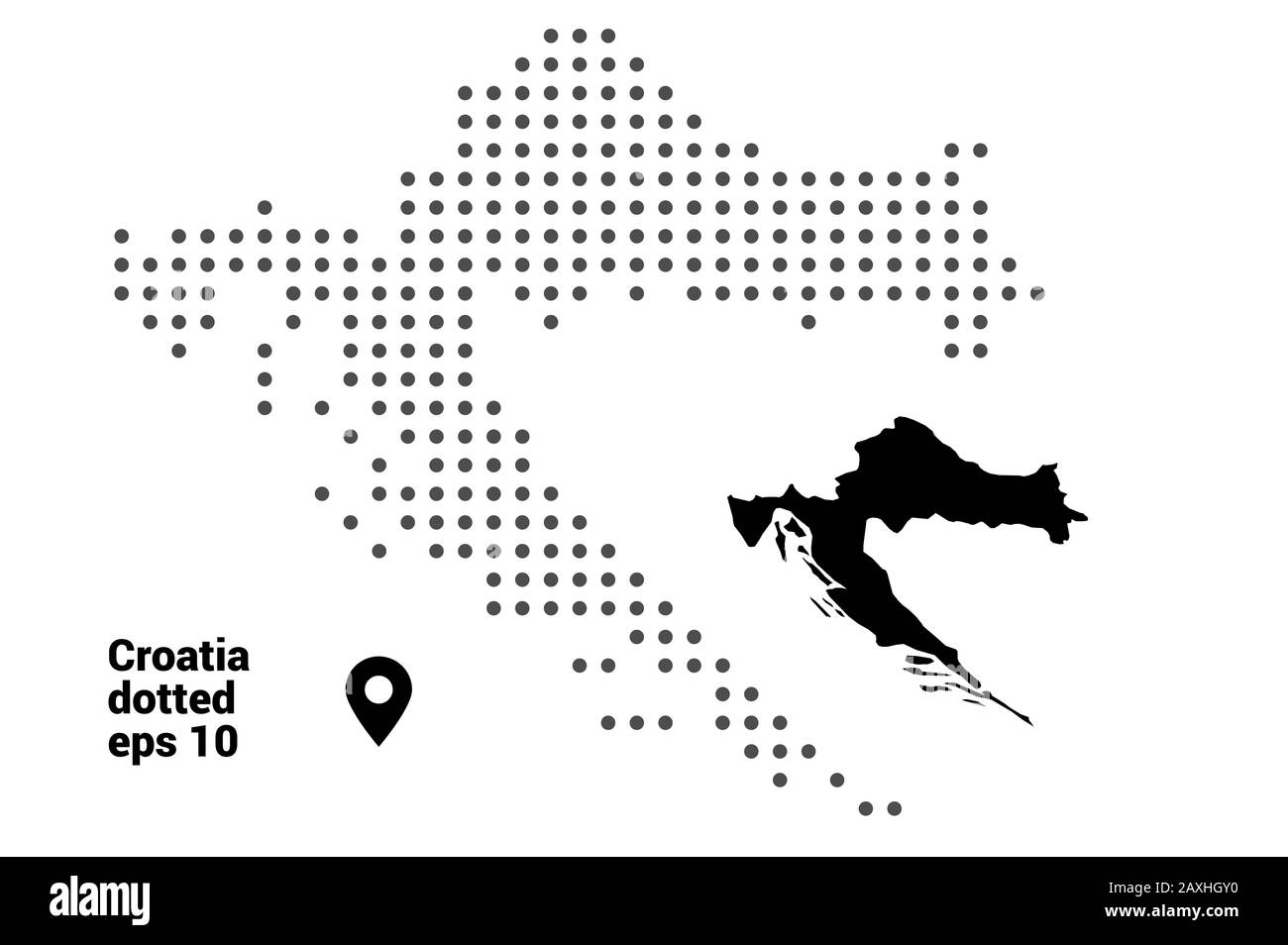 Croazia mappa punteggiata su sfondo bianco vettore isolato. Illustrazione per il design tecnologico o infografica. Silhouette nero e puntatore mappa Illustrazione Vettoriale