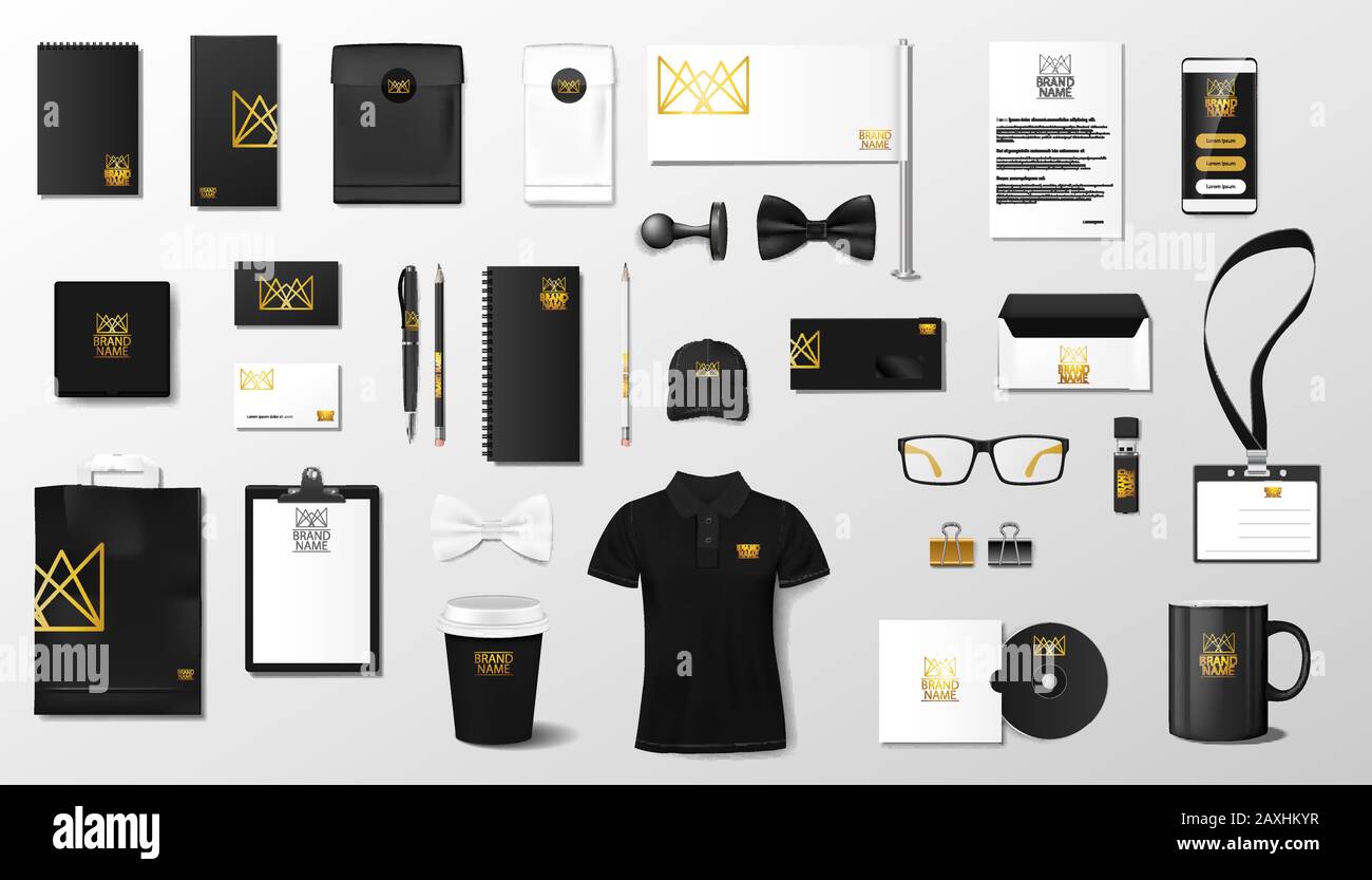 Design del modello di identità del marchio aziendale. Modello di logo moderno con mockup Stationery. Cancelleria e documentazione in stile aziendale. Illustrazione del vettore Illustrazione Vettoriale