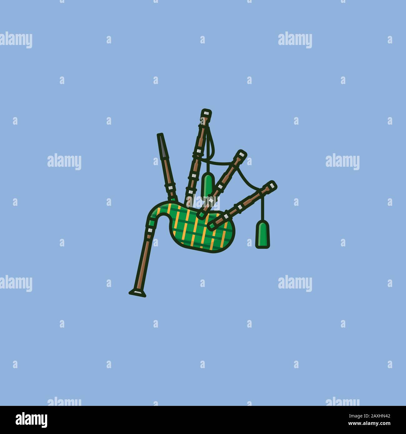 Illustrazione del vettore di cornamusa scozzese per Bagpipe Day il 10 marzo. Simbolo tradizionale del colore dello strumento musicale. Illustrazione Vettoriale