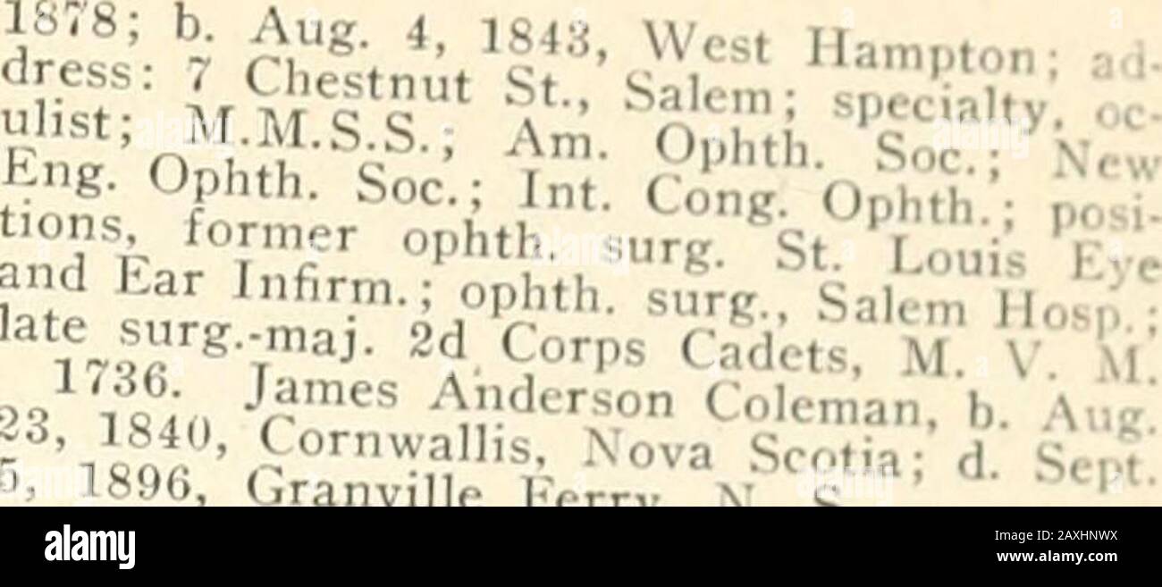 La scuola medica di Harvard; una storia, storia e documentary1782-1905 . NAS-sau, N. P. 1729. Edwin Howard Brigham, N. 27 settembre 1840, Boston; indirizzo: 68 Walnut St., Brookline; asst. Lib. Boston Med. Lib. 1875et seq.: M.M.S.S., lib., 1884 et seq.;Boston Med. Assn.; Mass. Med. Benev.Soc; Brookline Med. Club; (hon. Memb.);privato 4th Batt. Inf. Mass. V. M.1 maggio 1861; privato 13th Mass. Vols. 20 luglio 1861; servizio in Md. E Va.; Banks ex-pedition; Battle Purfare Gap; Pierat Second Bull Run, 30 agosto 1862; inBoston, in congedo di malattia; dettagliato come impiegato, ufficio Med. Dir. Dip. New Eng., At Foto Stock