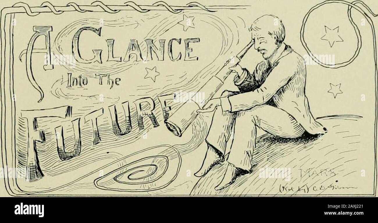 QUIPS E MANOVELLE - 1902 . Alcuni vecchi saggi hanno detto che i prossimi eventi gettano le loro ombre prima. Realiz-ing la verità di questa dichiarazione, noi afferriamo il telescopio del tempo e, lanciandosi avanti nei regni sconfinati dello spazio, sono sopportati sulle ali dell'immaginazione al pianeta Marte. Da questo temotum del suidum giriamo lo sguardo pro-phetic indietro alla terra e percepiamo una costante sempre più illuminaticne dei luminari medici che circondano come un alone di radianza abbagliante il centro del loro sistema, il N. C. M. C, da cui è derivata grande fonte di luce il loro ownsplendor. È la classe di Foto Stock