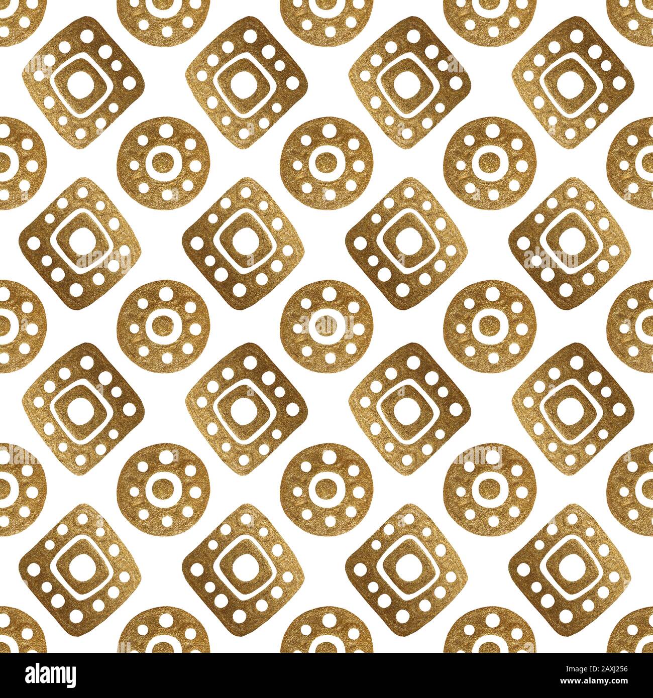 Oro etnico dipinto a mano seamless pattern. Abstract africana di sfondo dorato. Aztec tribali texture geometrica. Foto Stock