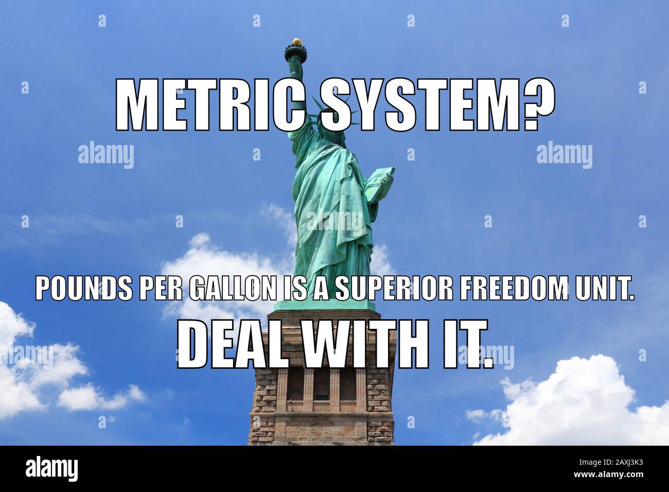 America divertente meme per la condivisione dei social media. USA vs sistema metrico umorismo. Foto Stock
