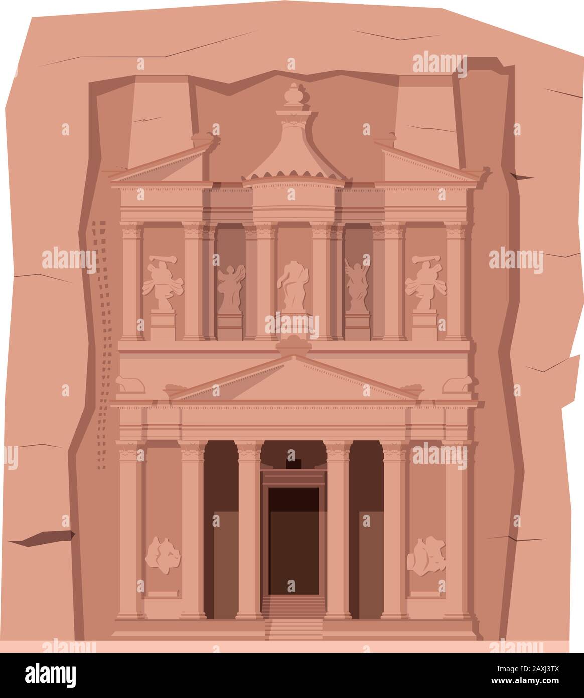 Petra (Giordania). Isolato su sfondo bianco illustrazione vettoriale. Illustrazione Vettoriale