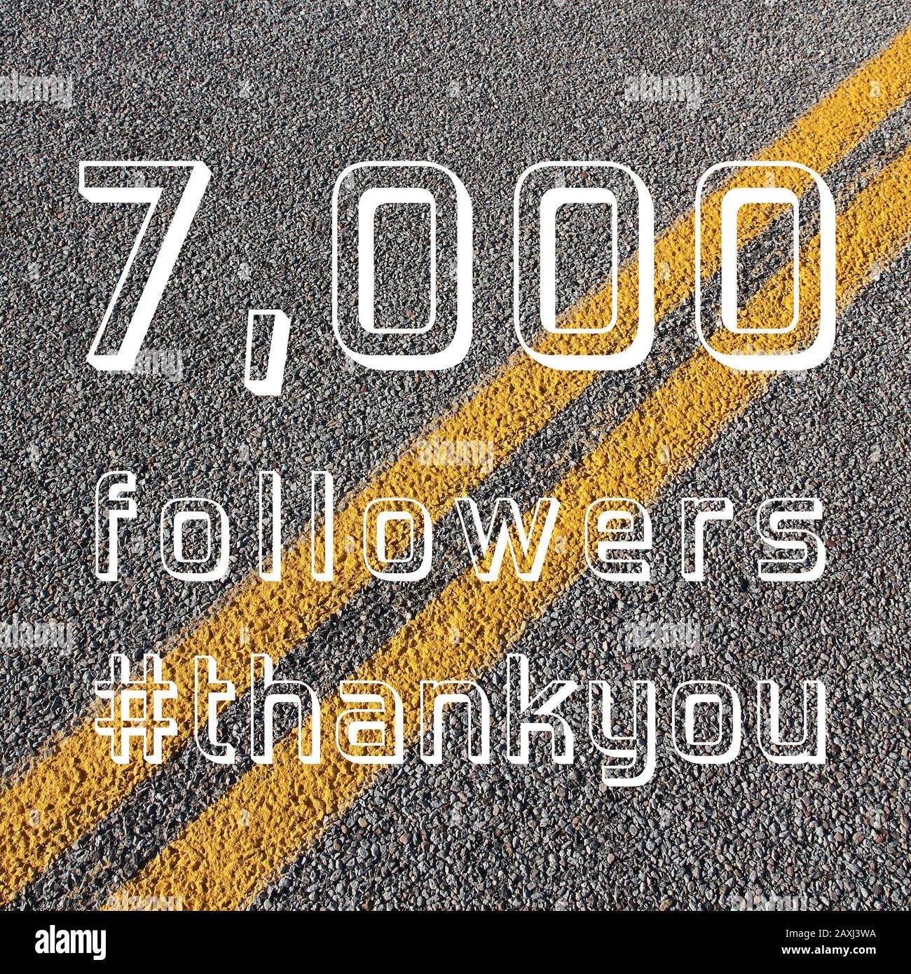 7000 seguaci segno - social media milestone banner. Comunità online nota di ringraziamento. 7k ama. Foto Stock