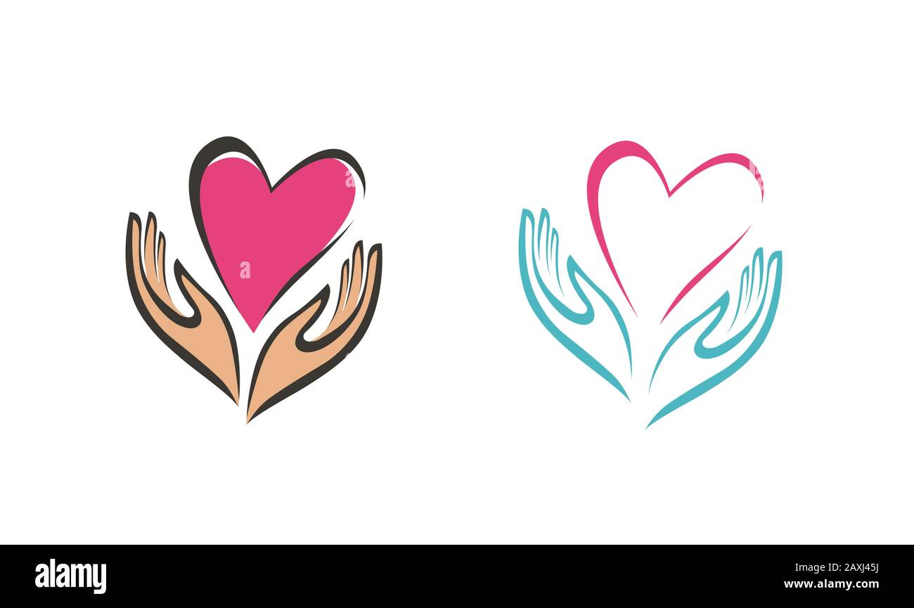 Simbolo del cuore con le mani in mano. Logo o icona della società. Illustrazione vettoriale astratta Illustrazione Vettoriale