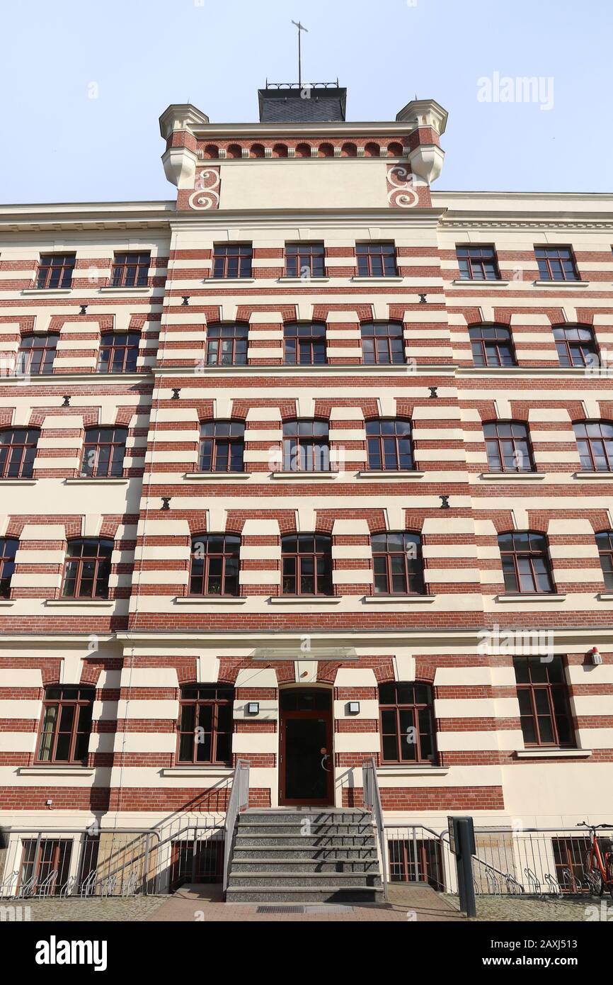 Distretto di Plagwitz nella città di Lipsia in Sassonia, Germania. Ex edificio industriale riproposto. Foto Stock