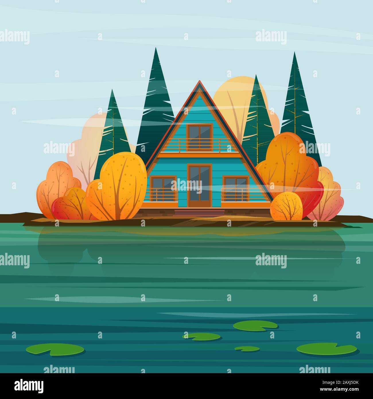 A-frame haus sul lago Illustrazione Vettoriale