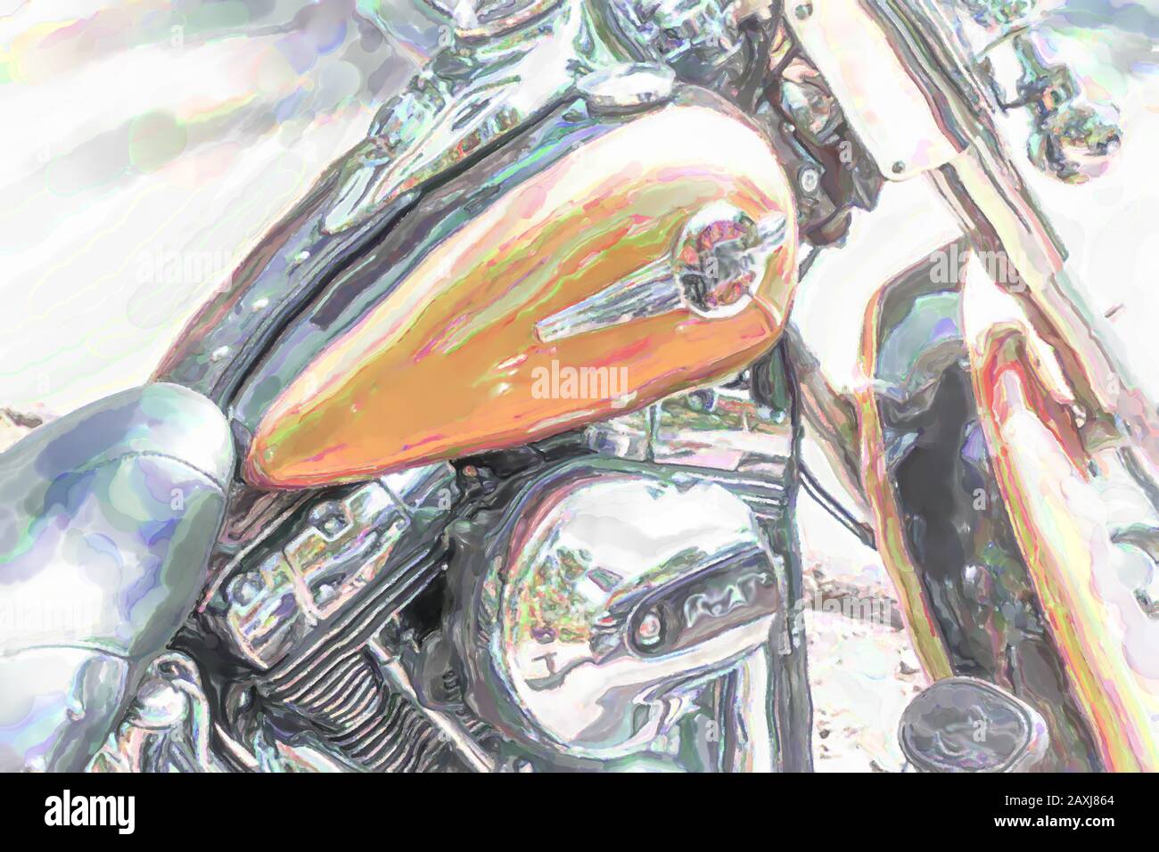 Illustrazione acquerello: Blocco motore e Serbatoio di un ciclo motore. Foto Stock