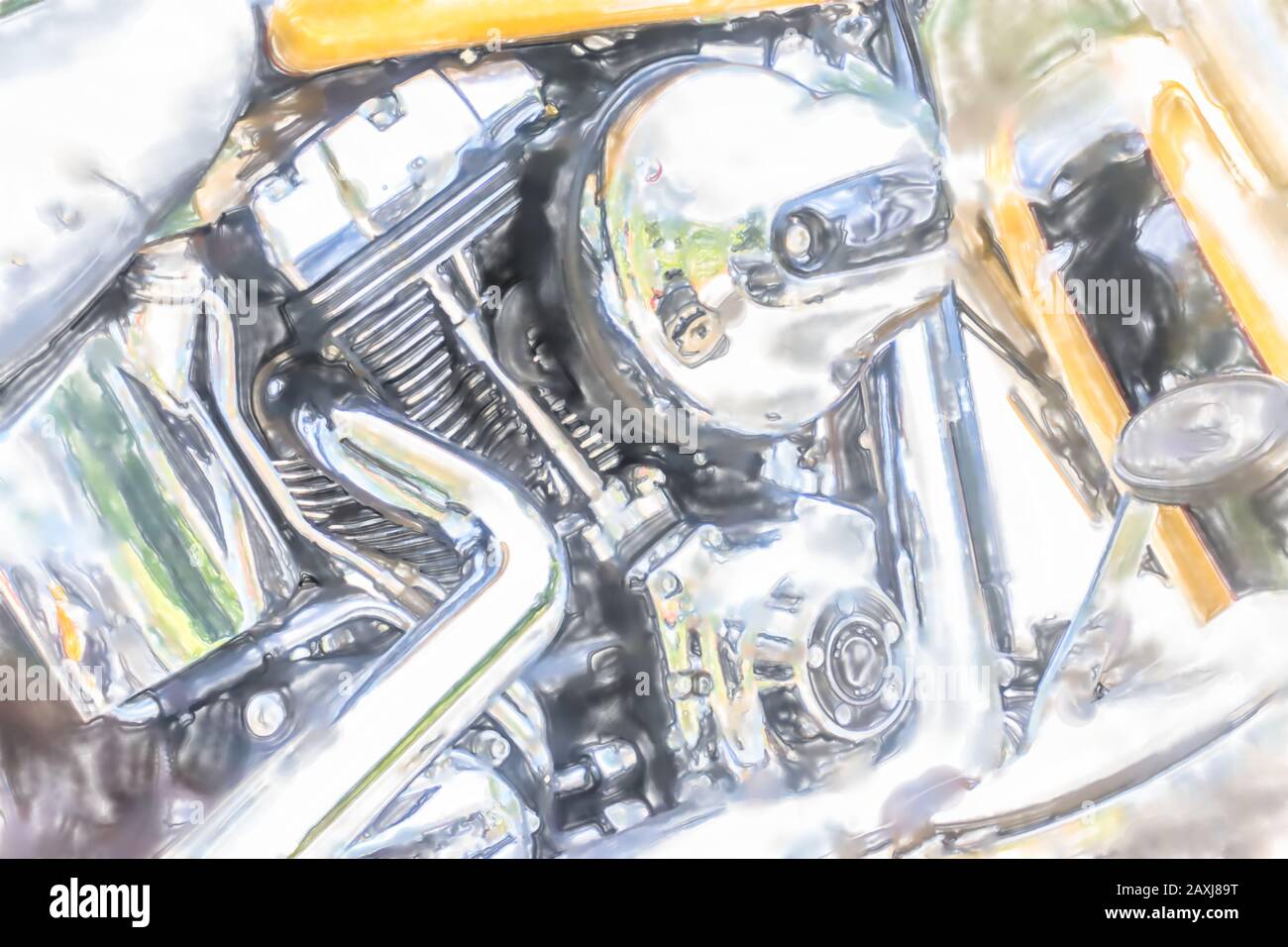 Illustrazione acquerello: Blocco motore di un ciclo motore. Foto Stock