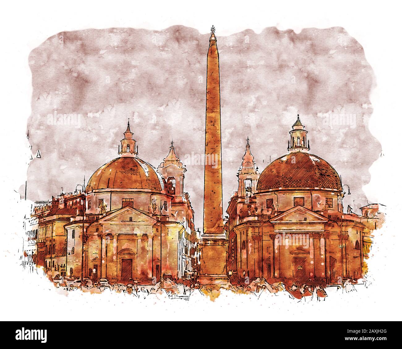 Una vista, in una splendida giornata di sole, di uno dei luoghi più amati della Città Eterna, Piazza del Popolo a Roma Foto Stock