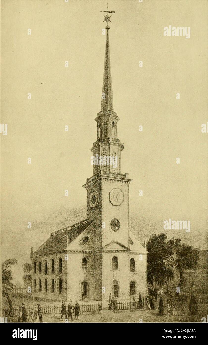 Newark storico; una collezione di fatti e tradizioni sui siti, le strade e gli edifici più interessanti della città; . nd durante la storia dell'insediamento non c'era altro che amicizia tra i bianchi e gli aborigeni. Ecco una foto di parole, del Rev. Jonathan F. Stearns, di una mattina di sabato di pace in chiesa: Tutti su e giù la strada standon entrambi i lati, ad intervalli regolari, le case tranquille dei piantatori, e ovunque attraverso le finestre aperte si può sentire il voiceof preghiera e salmo-canto all'altare domestico, o la voce bassa hum ofyouthful Foto Stock