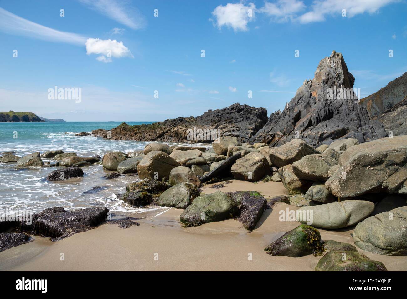 Spiaggia di Traeth Llyfn vicino ad Abereiddy, Pembrokeshire, Galles. Foto Stock