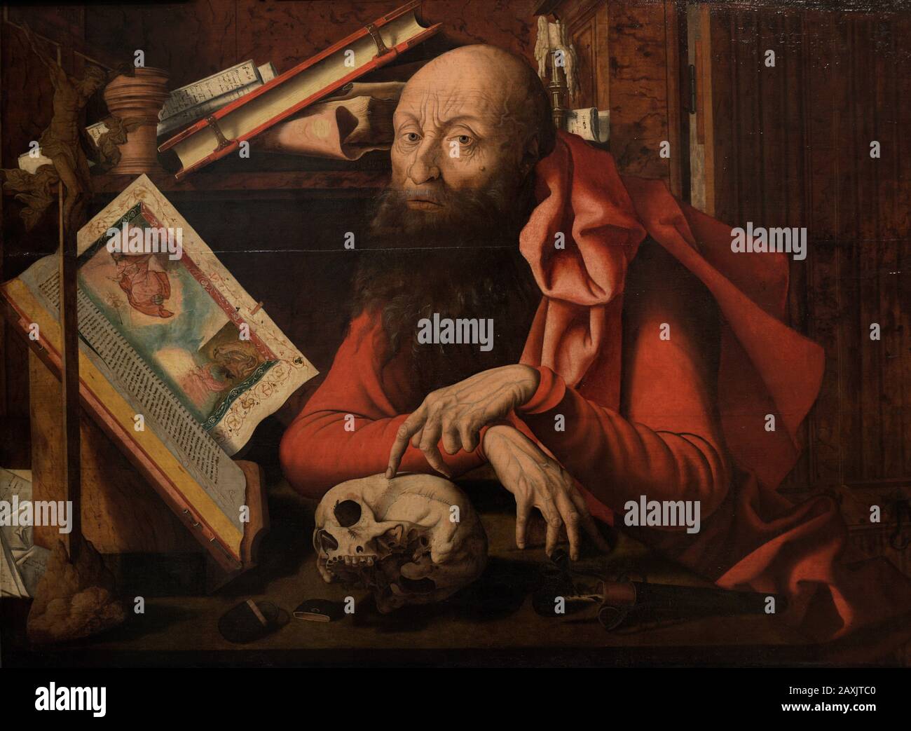 San Girolamo. Copia di Marinus van Reymerswaele (1490/1495-1567). Olio sul pannello. Museo Di Belle Arti. A Coruña, Galizia, Spagna. (In Prestito, Museo Del Prado, Madrid). Foto Stock