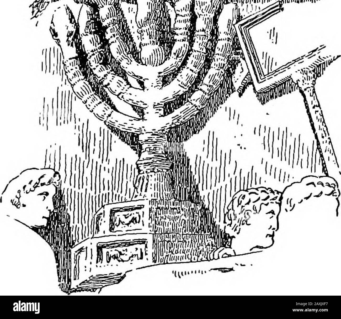 Dinanderie; una storia e descrizione di opere d'arte mediæval in rame, ottone e bronzo . htedla cera candela o luce pasquale che era stato benedetto in quel giorno.abbiamo anche trovato che questa paschalchcandela, quando una volta era illuminato, doveva essere tenuto acceso intilAscension-tide. Tutti questi regolamenti si riferiscono all'uso di candele come distinguishedda lampade a olio, ma per i holdersnecessari per sostenere il candlesthere erano pochi o nessun ancientmodel disponibili per imitazione.Il Candlestick dorato di Gerusalemme, la rappresentazione di cui è stato scolpito sull'Arco di Tito, era familiare ai primi cristiani romani (Fig. 35) Foto Stock