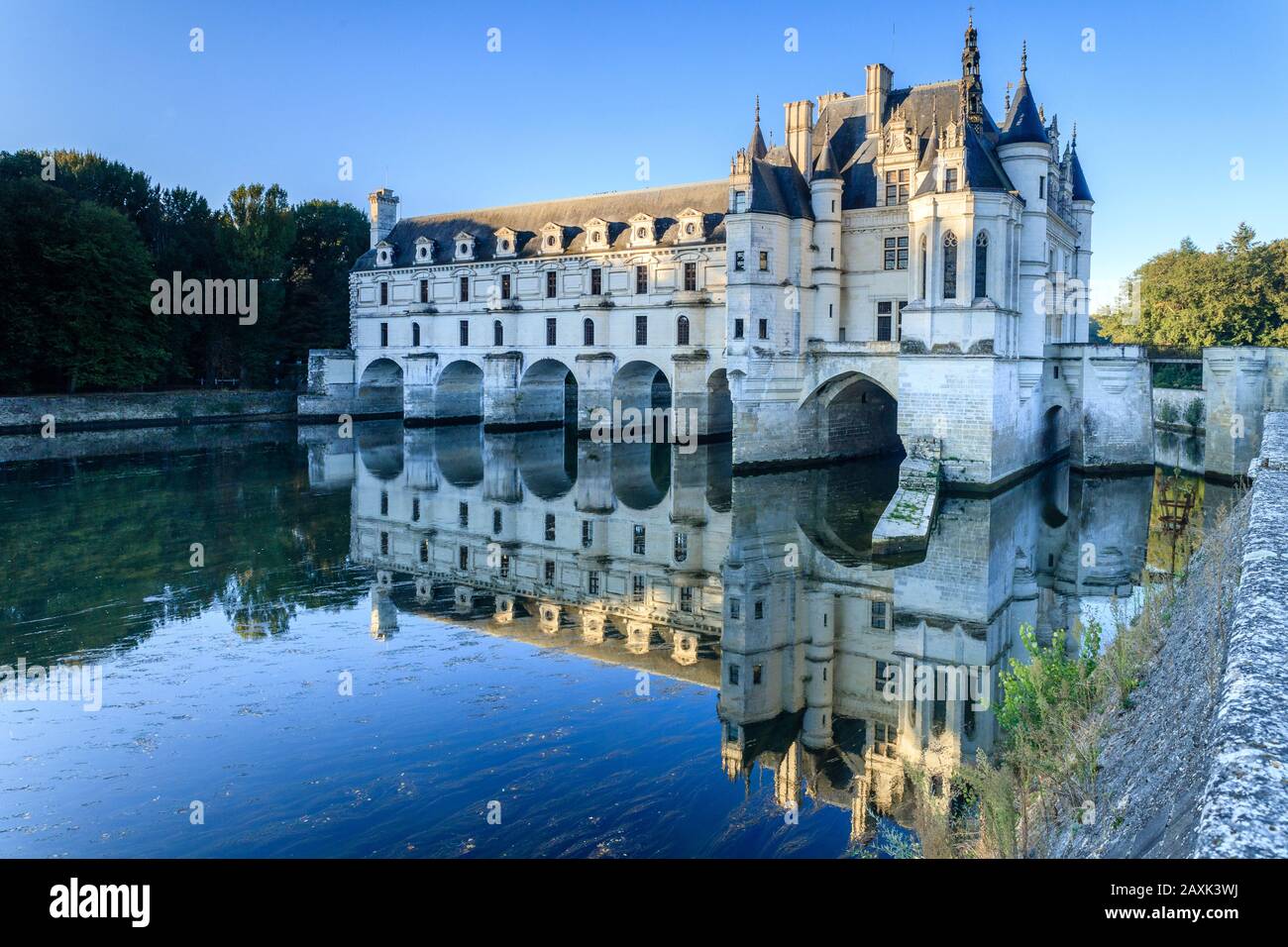 Francia, Indre et Loire, Valle della Loira elencati come Patrimonio Mondiale dall'UNESCO, Chenonceaux, Chateau de Chenonceau Parco e Giardini, castello sul fiume Cher Foto Stock