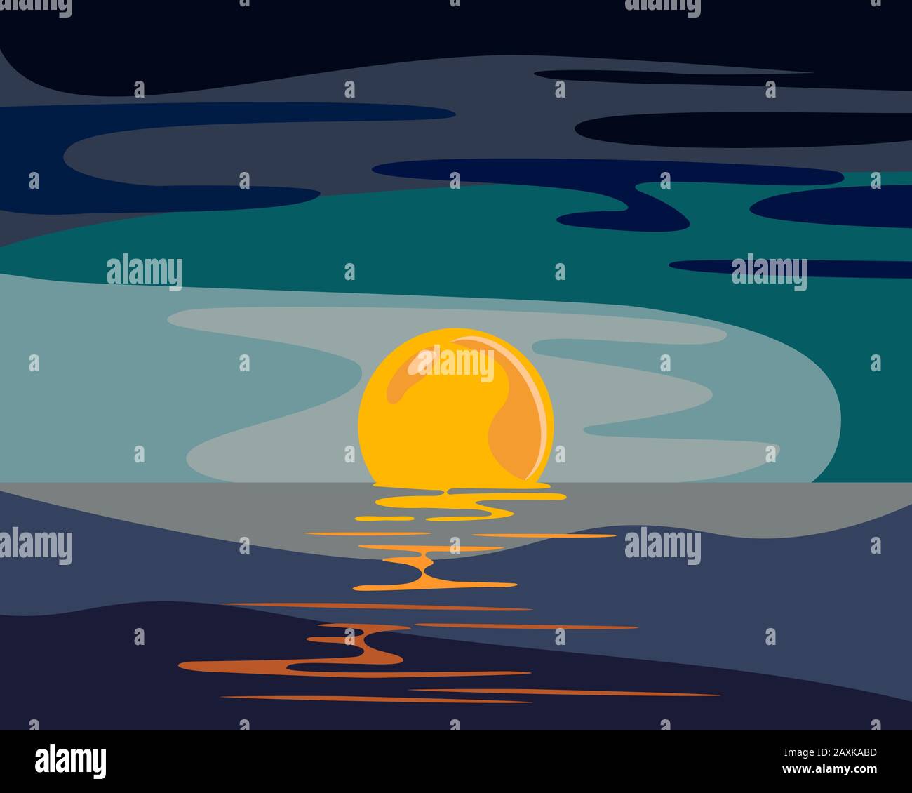 Vettore di luna sopra il mare in colori blu Illustrazione Vettoriale