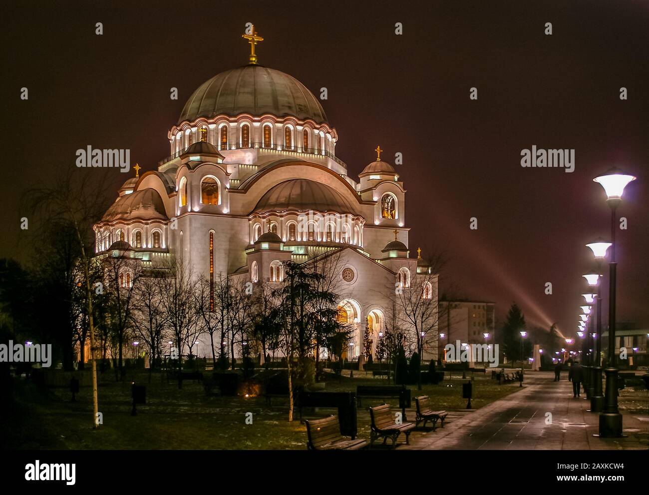 Cattedrale di San Sava a Belgrado, Serbia. Fotografia notturna. Foto Stock