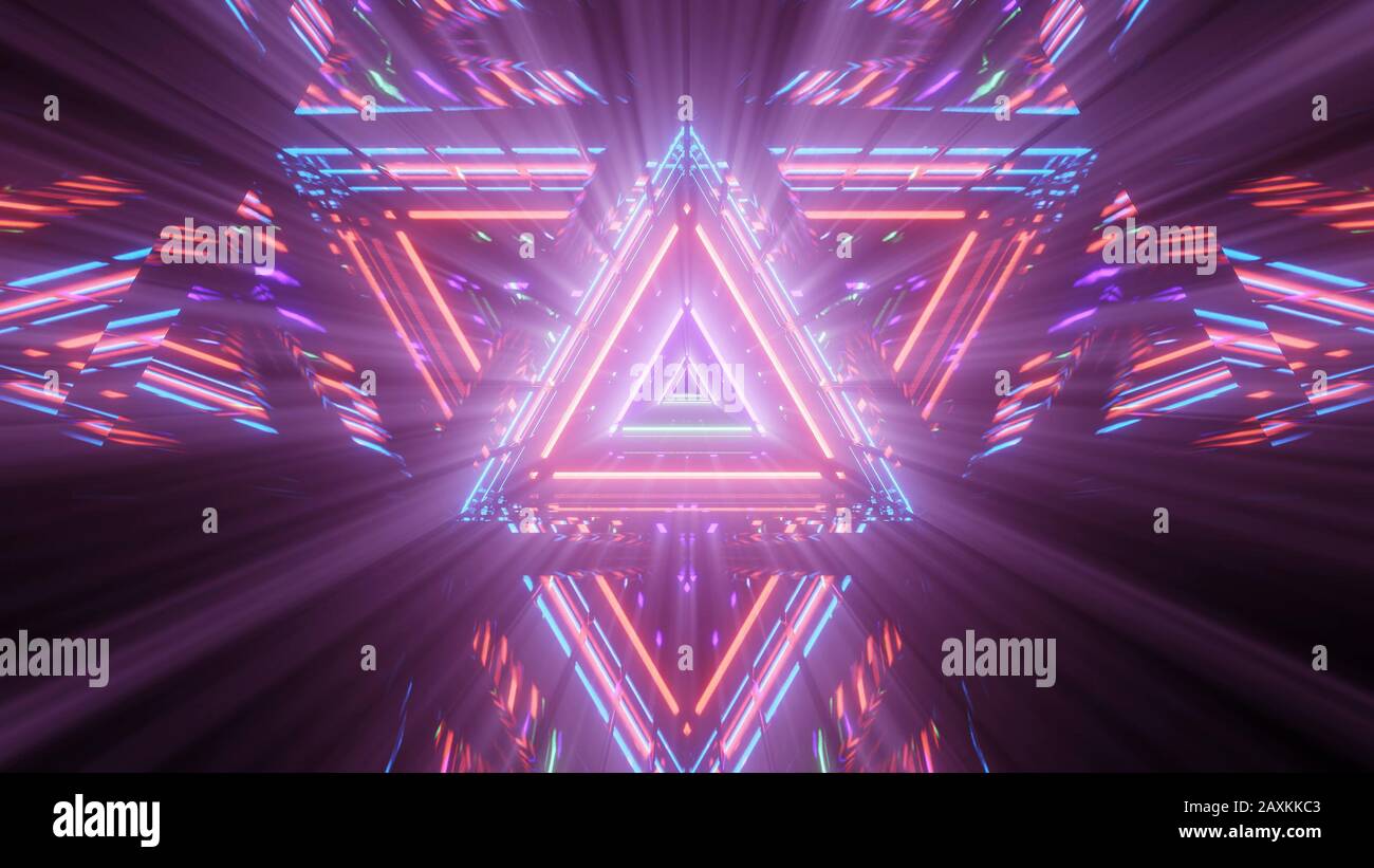 Figura triangolare geometrica in luce laser al neon Foto Stock