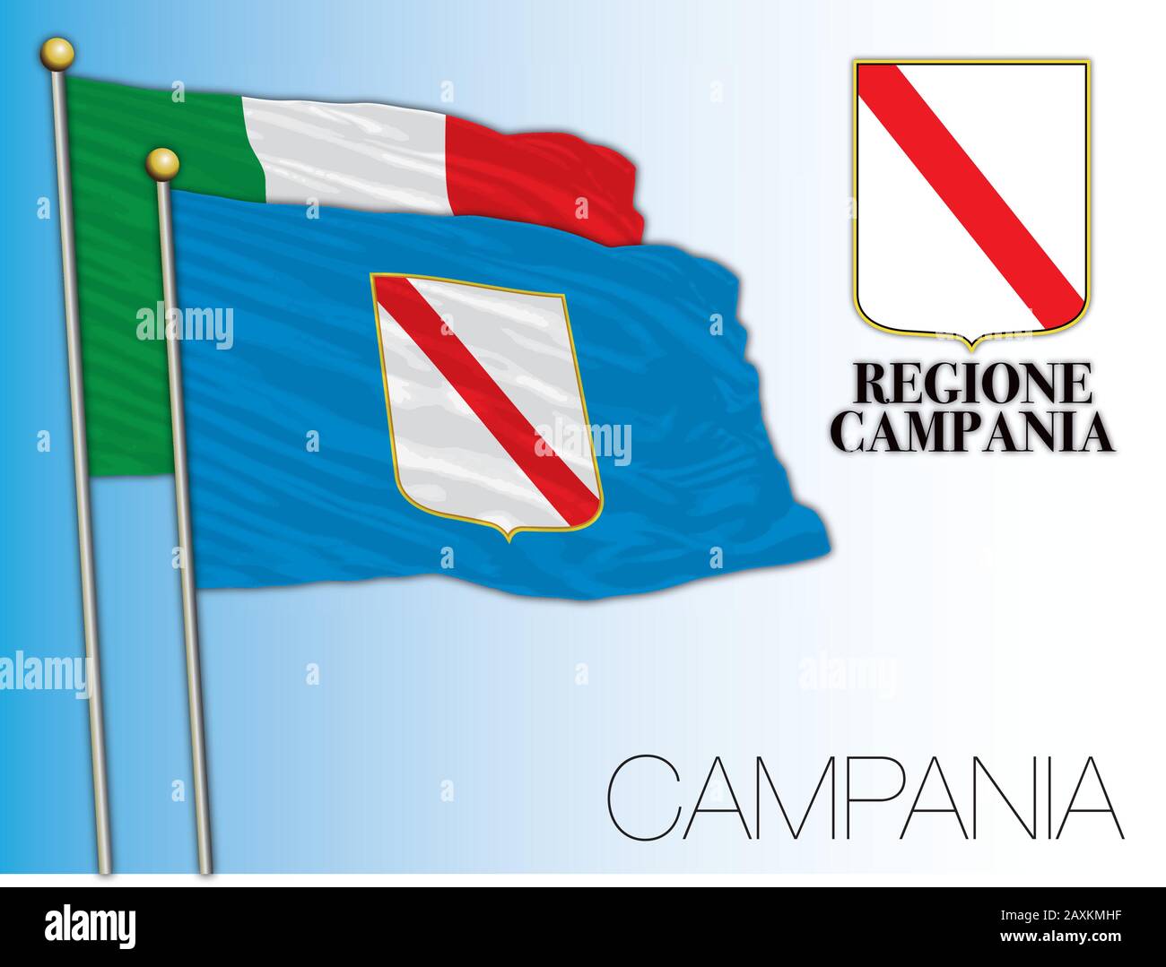 Bandiera ufficiale regionale e stemma della Campania, Italia, illustrazione vettoriale Illustrazione Vettoriale