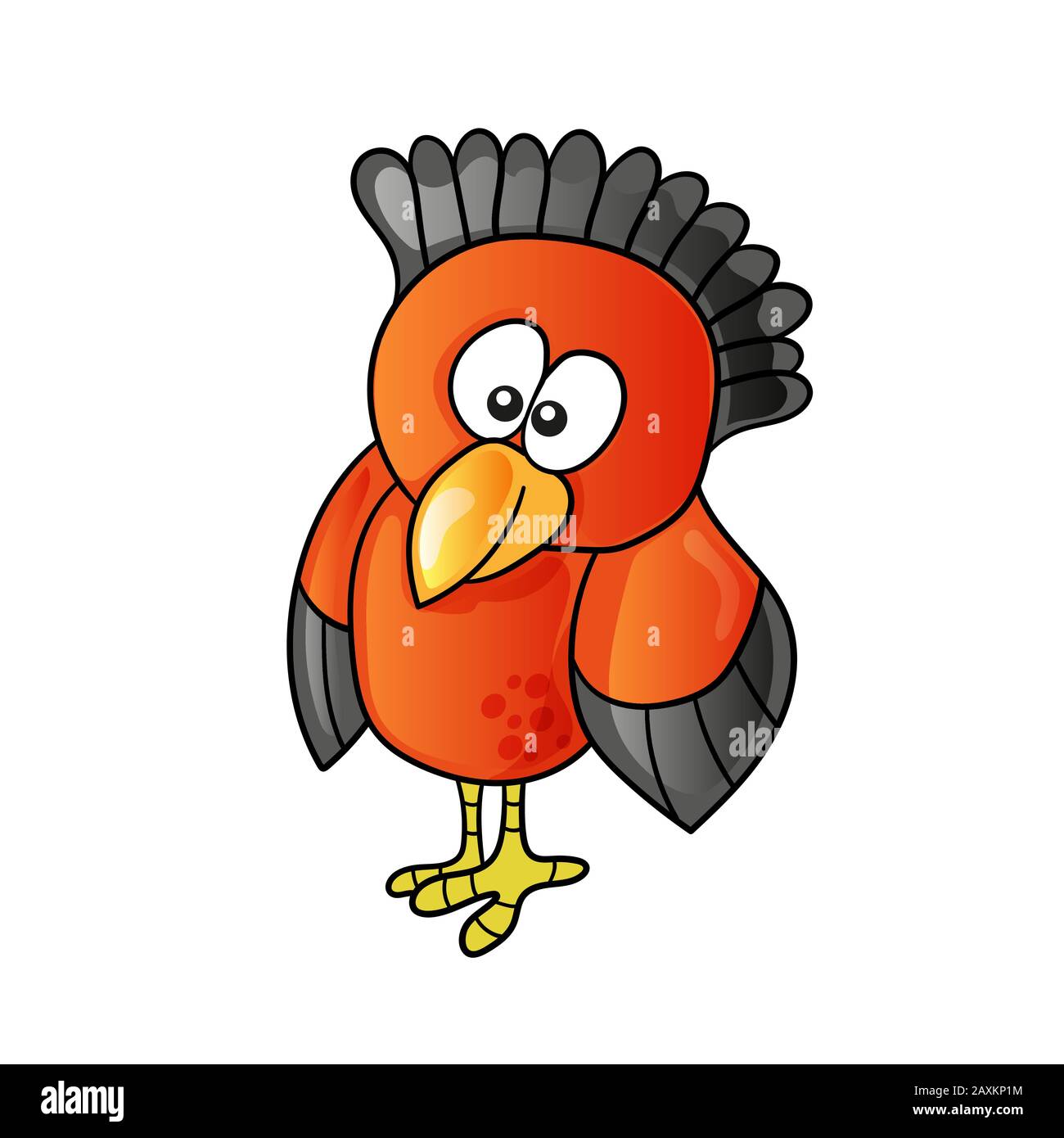 Cartone animato divertente carino uccello su sfondo bianco Illustrazione Vettoriale