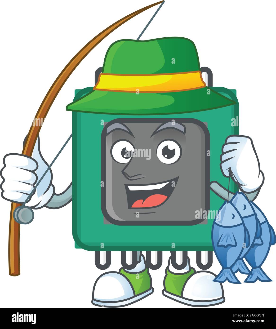 Un disegno mascotte di RAM di pesca con 3 pesci Illustrazione Vettoriale