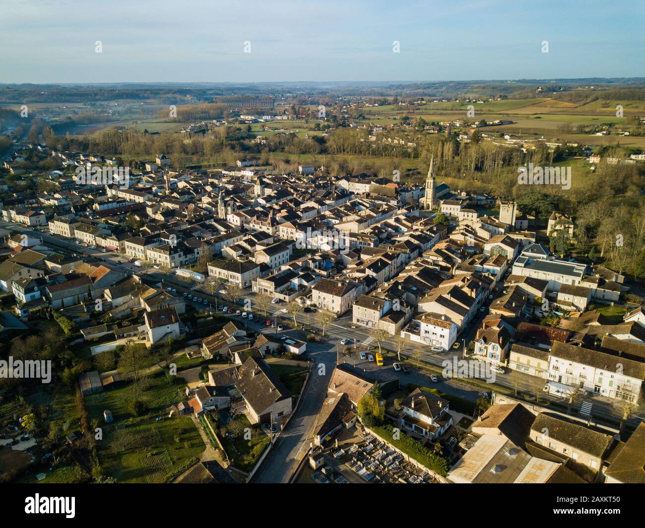 FRANCIA, DORDOGNE, EYMET, VEDUTA AEREA DELLA BASTIDE Foto Stock